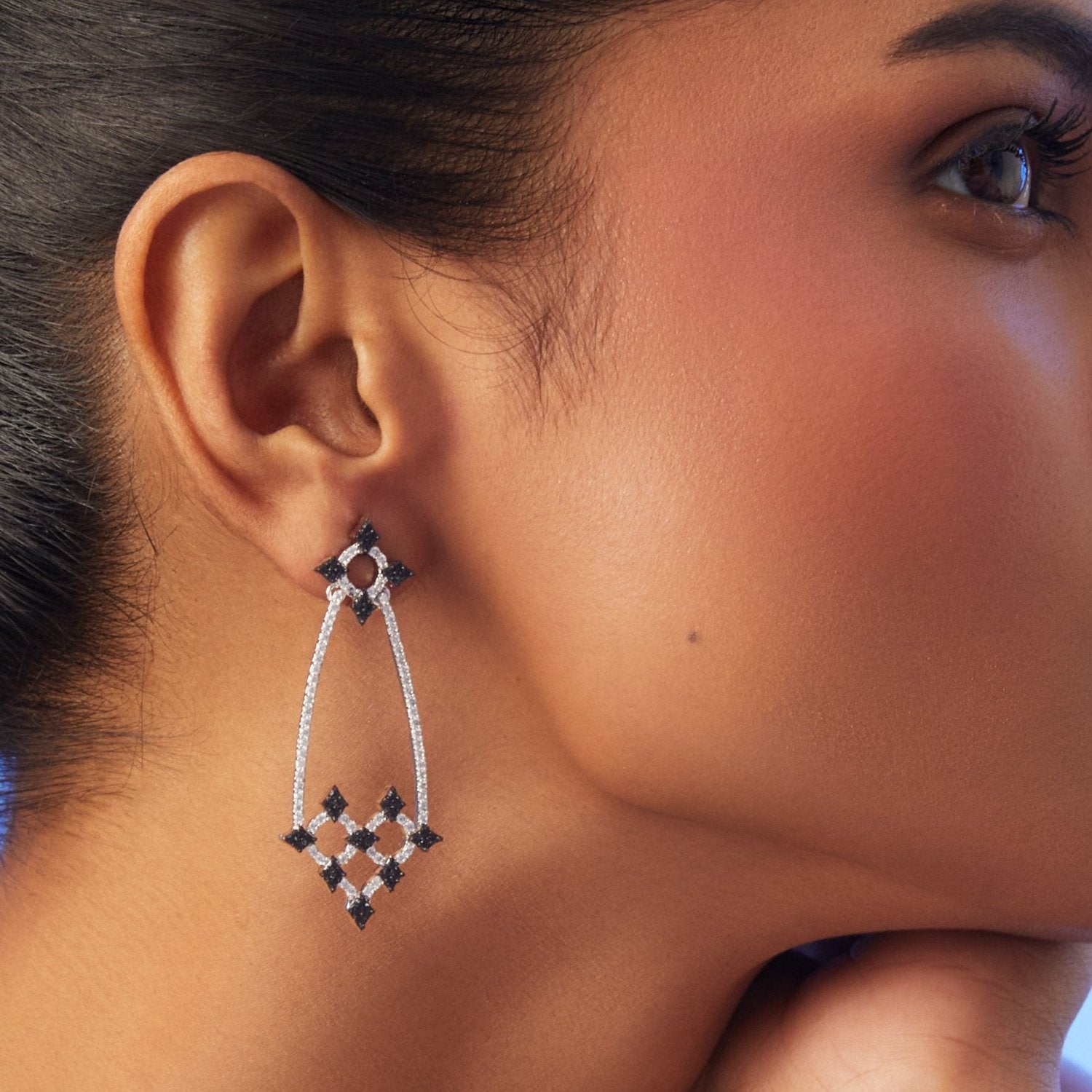 Monochrome Play Chandelier CZ Silver Drop Earrings