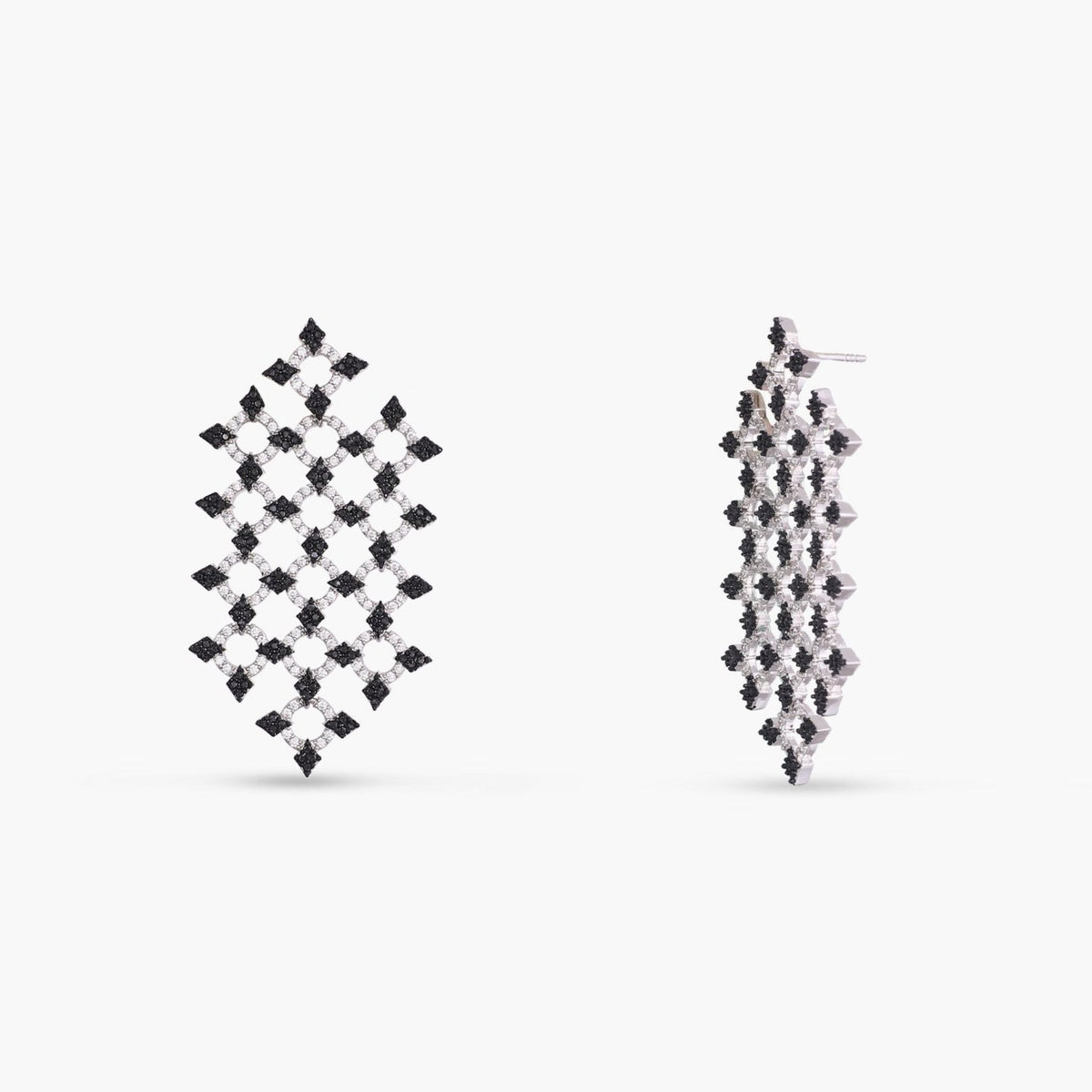 Monochrome Play Statement Silver Drop Earrings