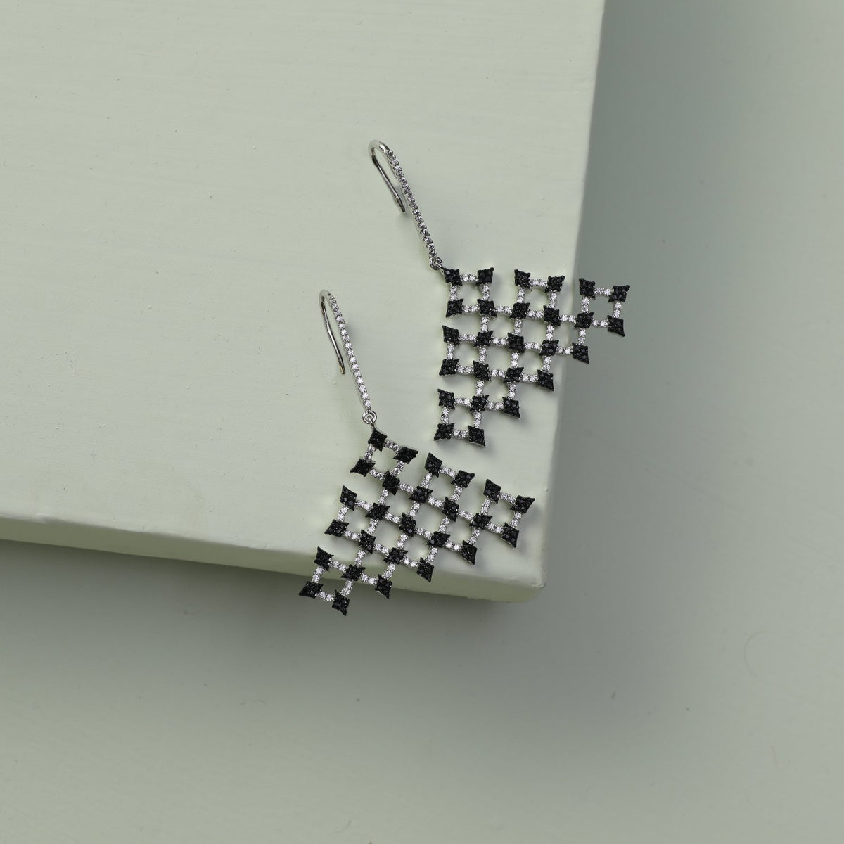 Monochrome Play CZ Silver Triangular Drop Earrings