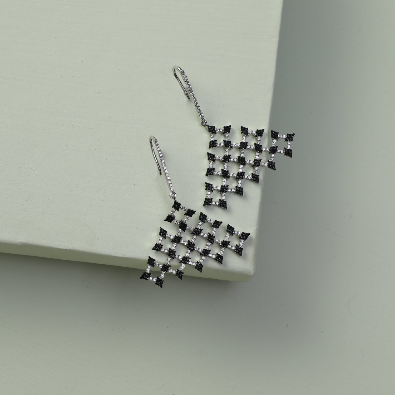 Monochrome Play CZ Silver Triangular Drop Earrings