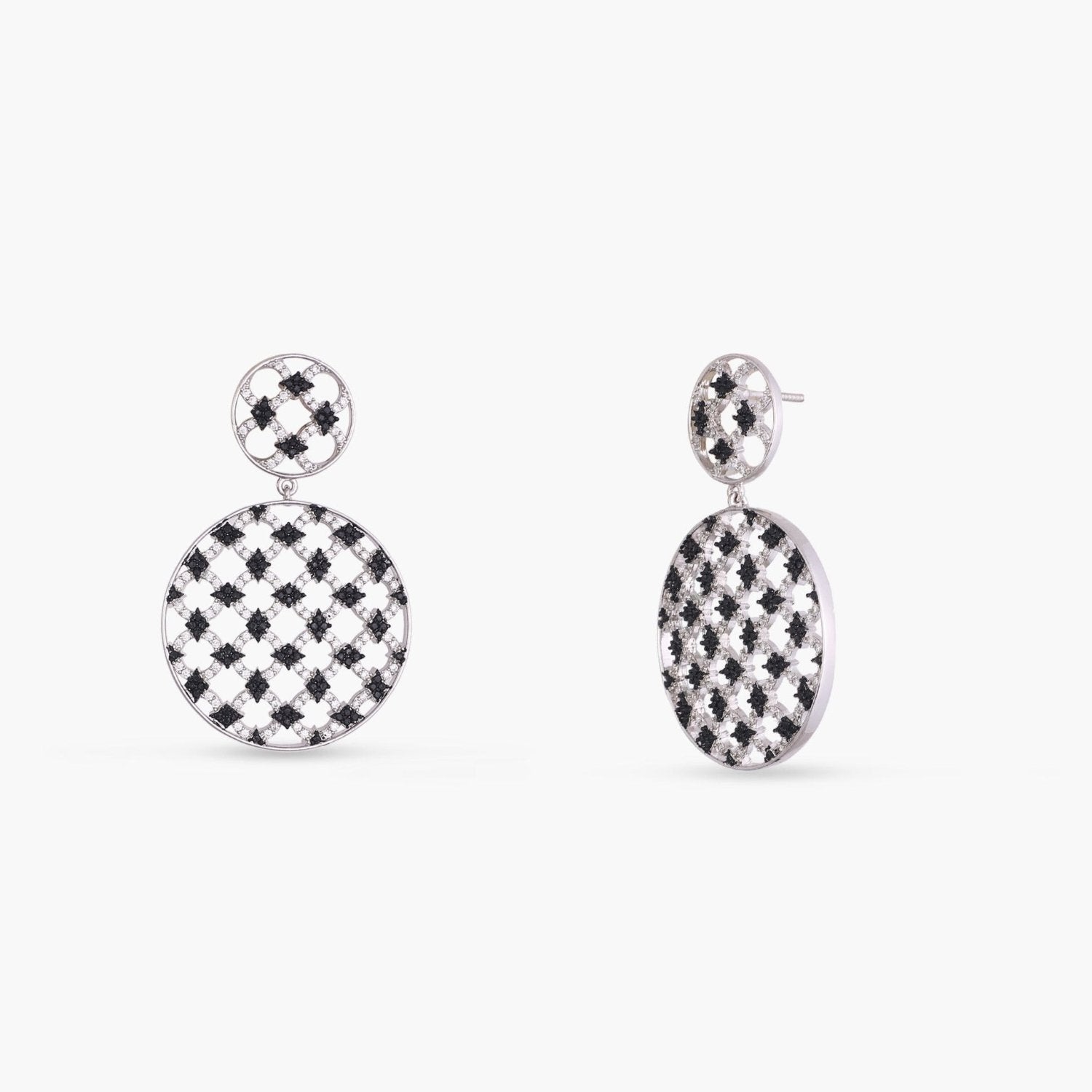 Monochrome Play Round CZ Silver Drop Earrings