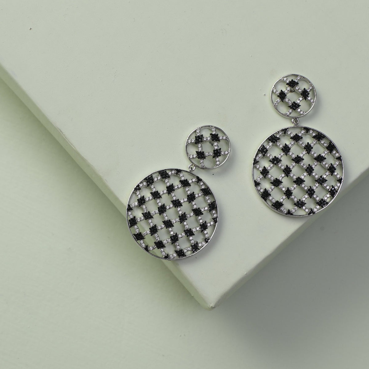 Monochrome Play Round CZ Silver Drop Earrings