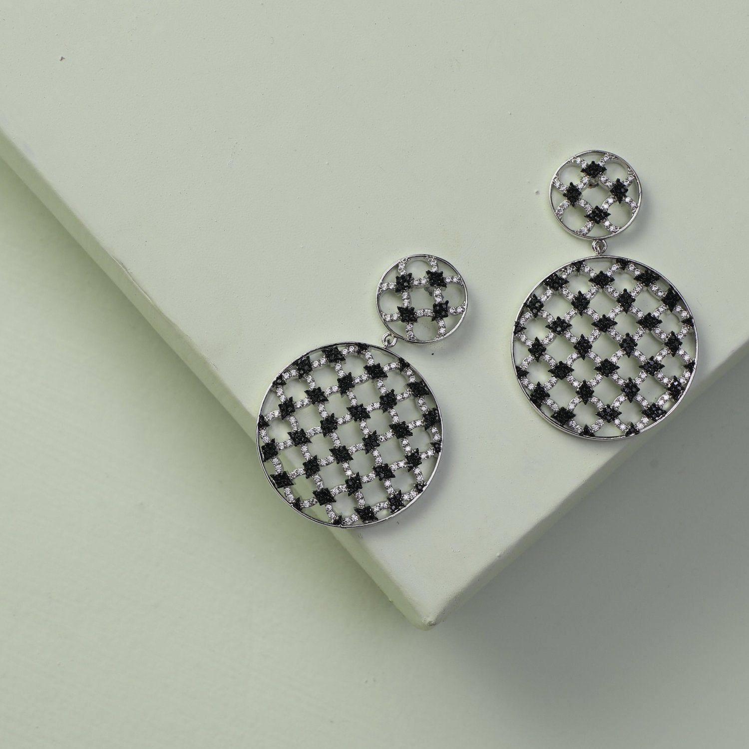 Monochrome Play Round CZ Silver Drop Earrings