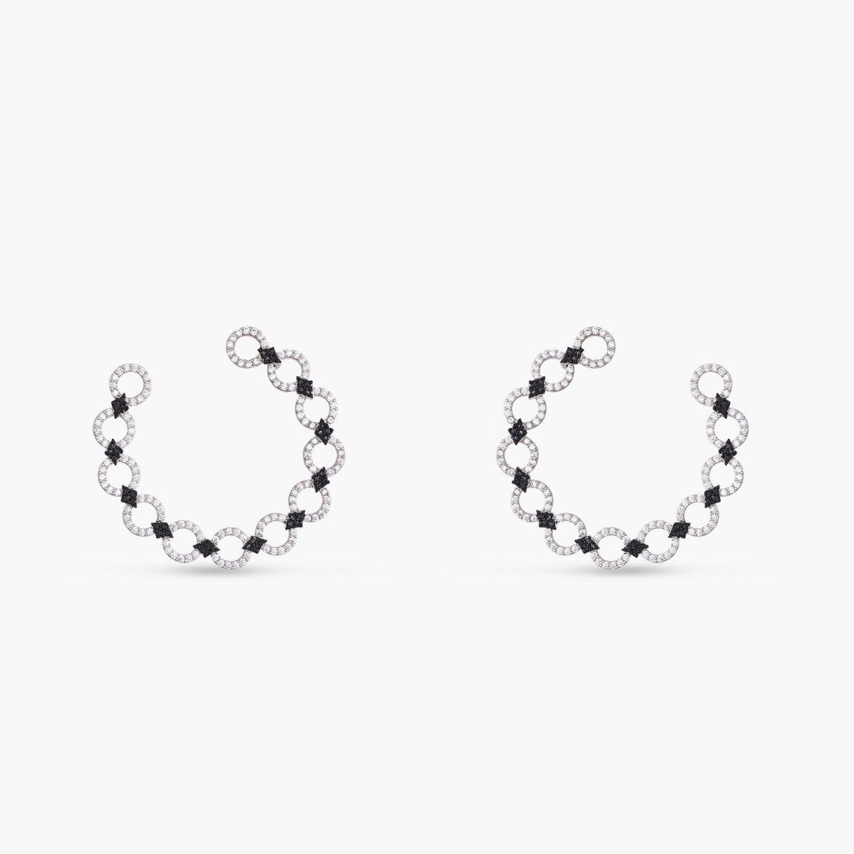 Monochrome Play Front-Back CZ Silver Hoop Earrings