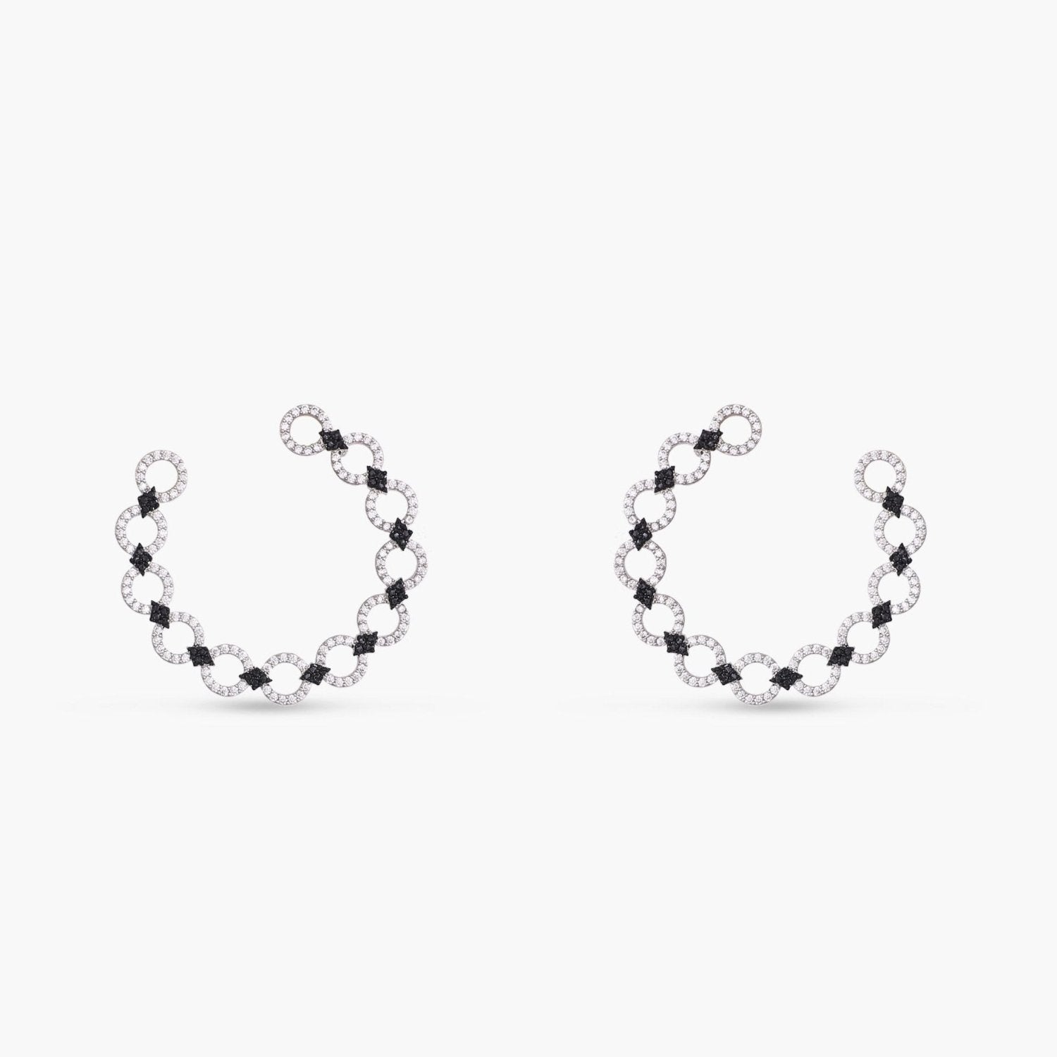 Monochrome Play Front-Back CZ Silver Hoop Earrings