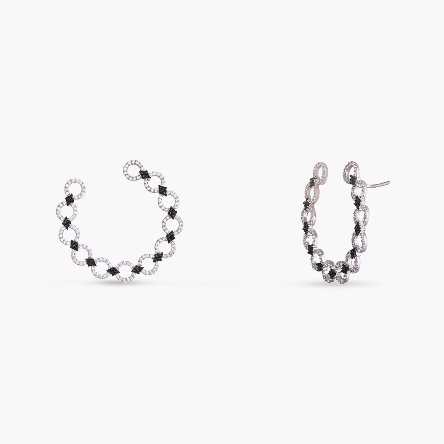 Monochrome Play Front-Back CZ Silver Hoop Earrings