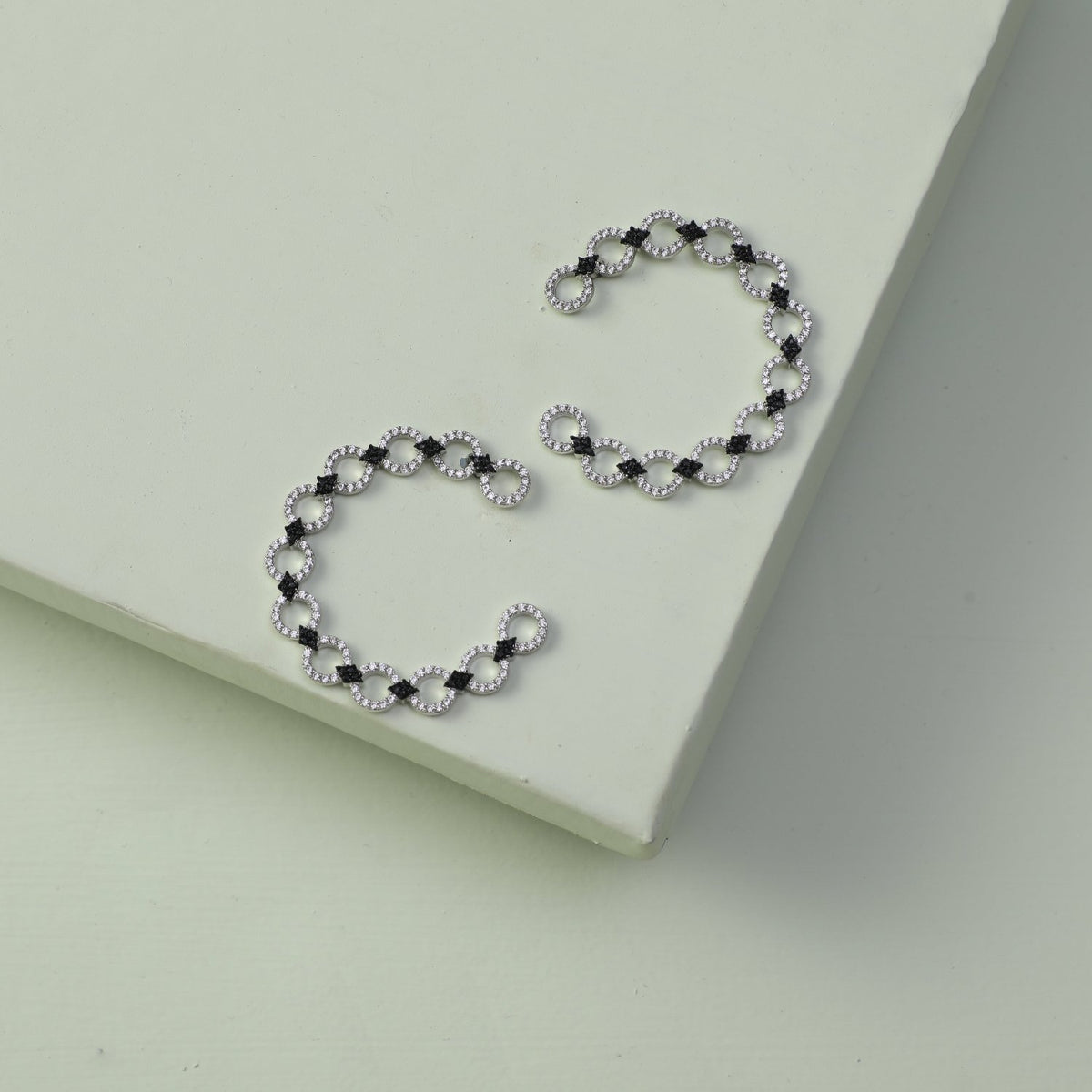 Monochrome Play Front-Back CZ Silver Hoop Earrings