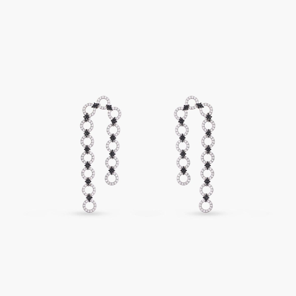 Monochrome Play Linked CZ Silver Drop Earring