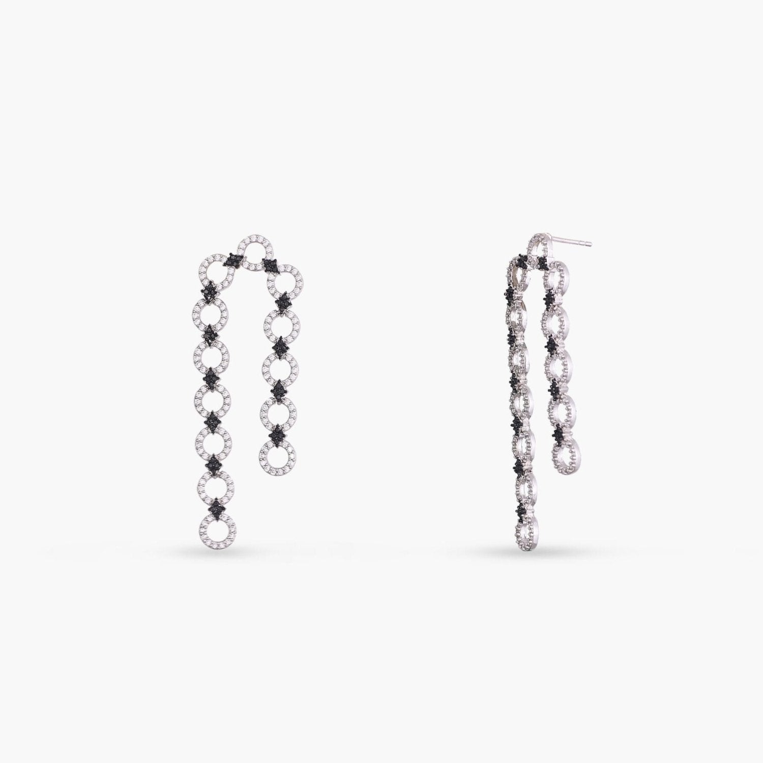 Monochrome Play Linked CZ Silver Drop Earring