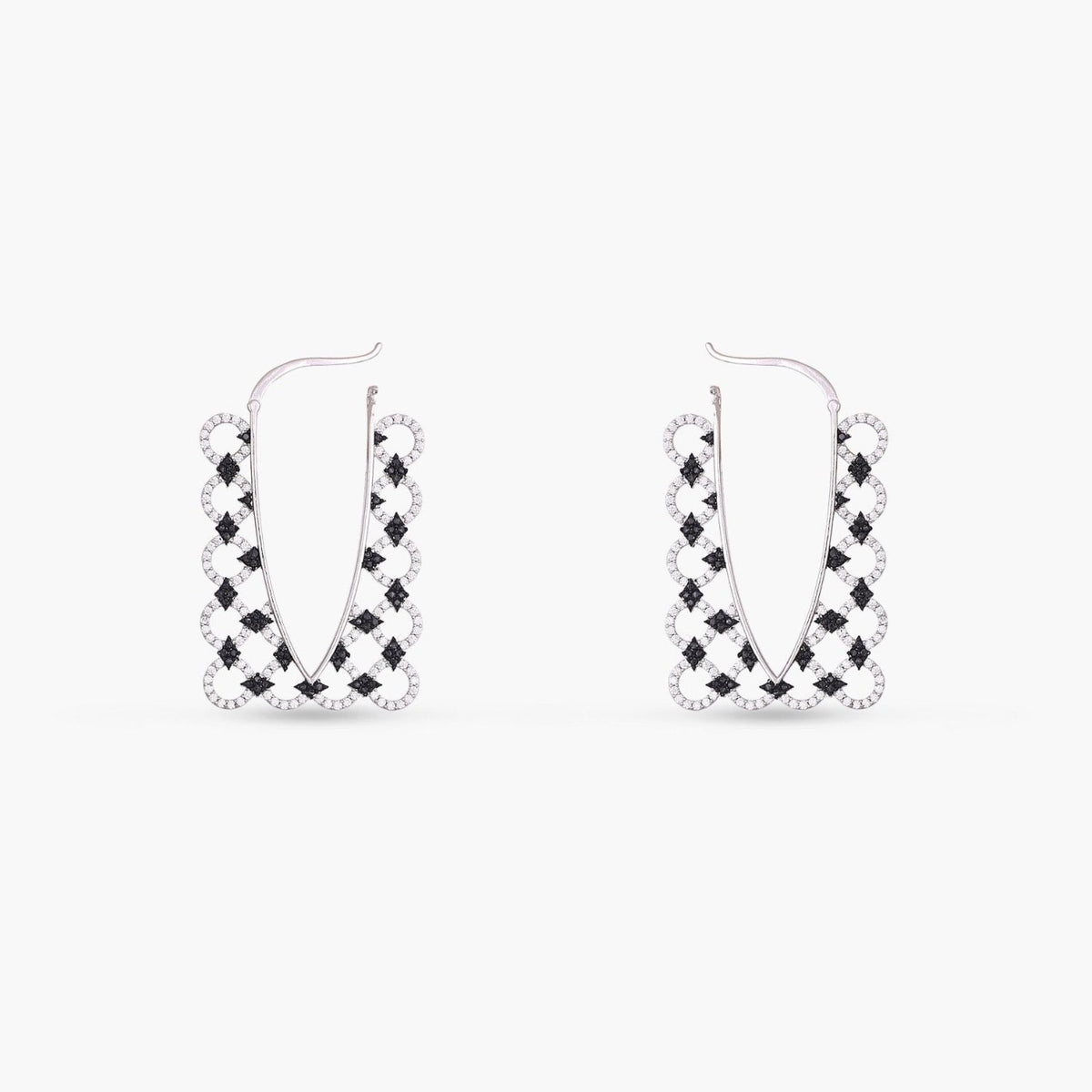 Monochrome Play Rectangular CZ Silver Hoop Earrings