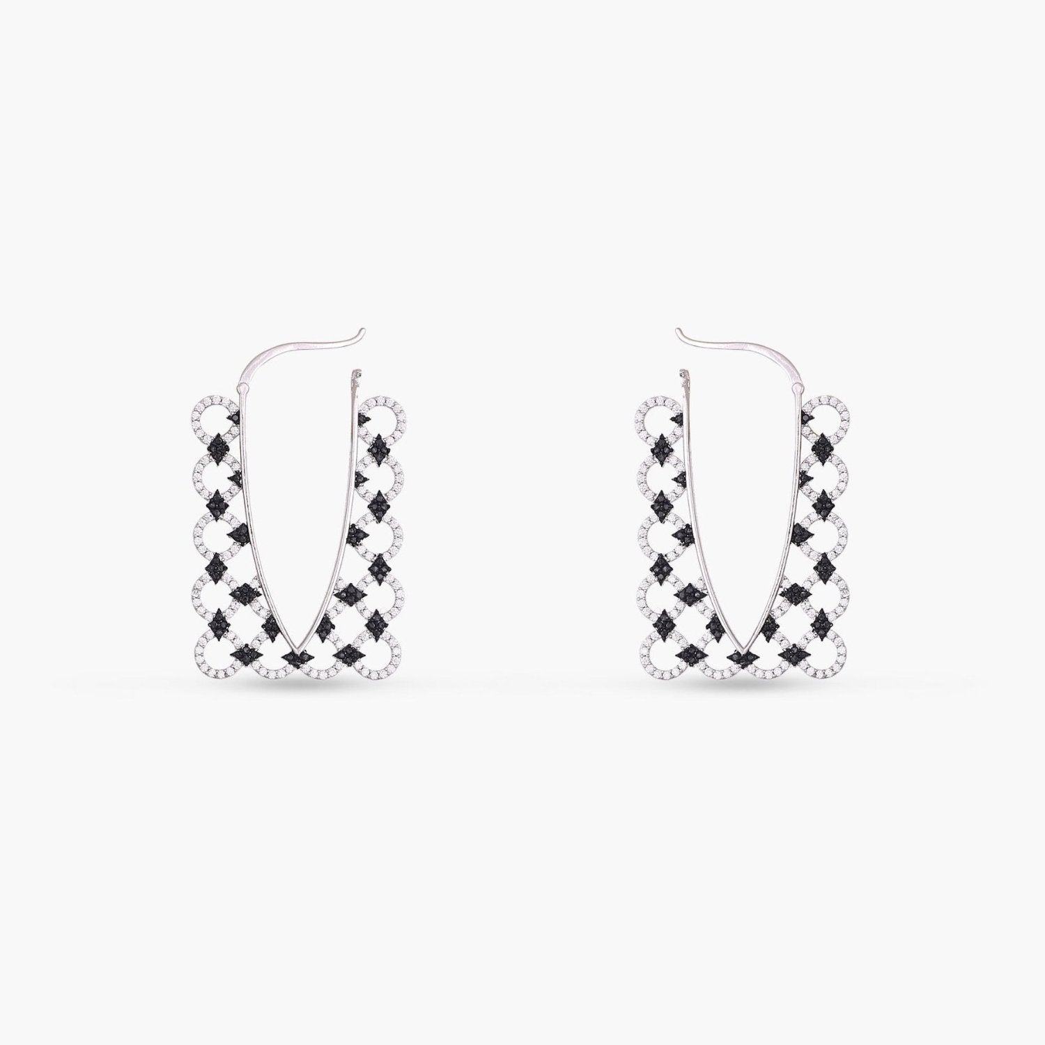 Monochrome Play Rectangular CZ Silver Hoop Earrings