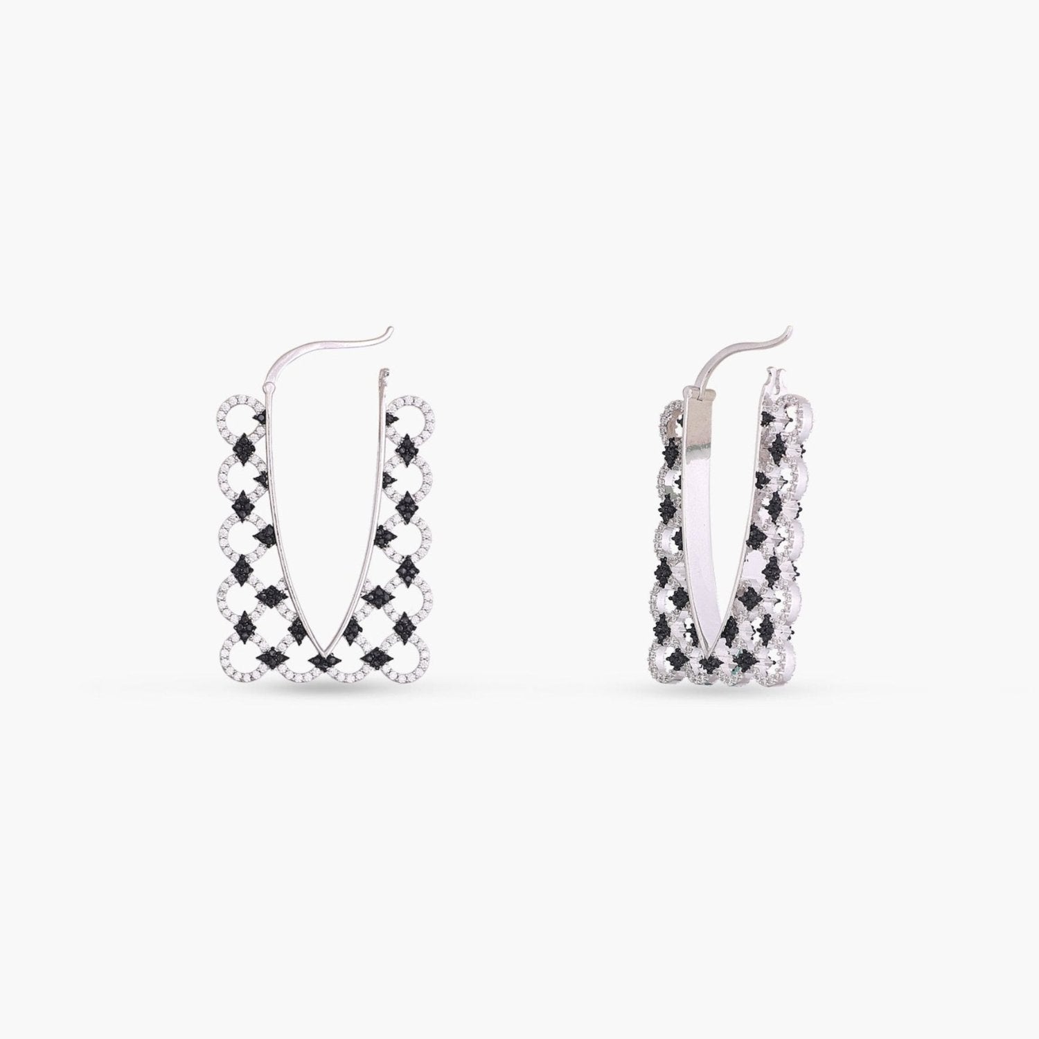 Monochrome Play Rectangular CZ Silver Hoop Earrings