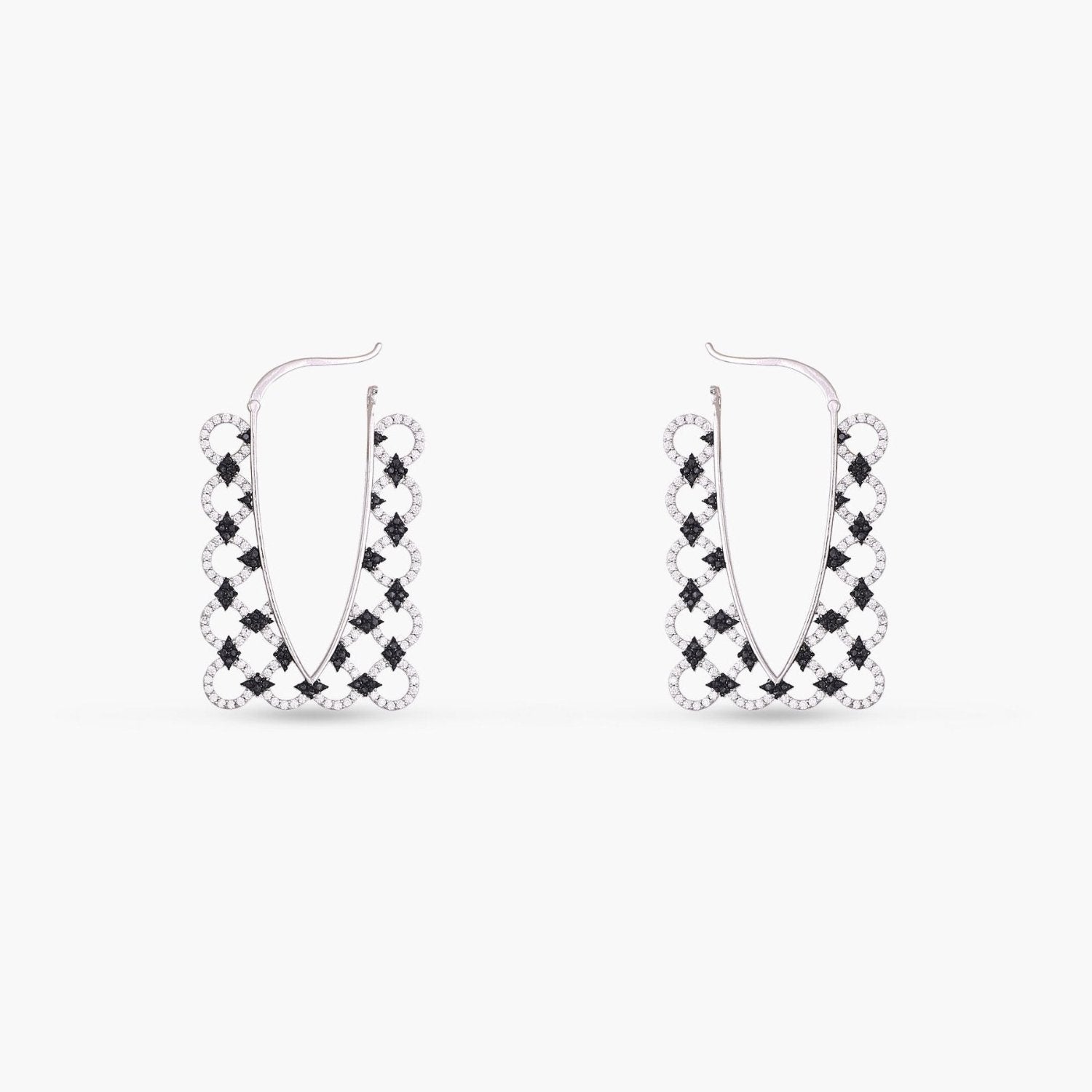 Monochrome Play Rectangular CZ Silver Hoop Earrings