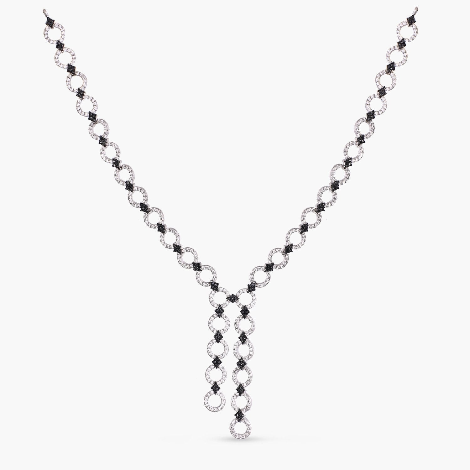 Monochrome Play CZ Silver Lariet Necklace