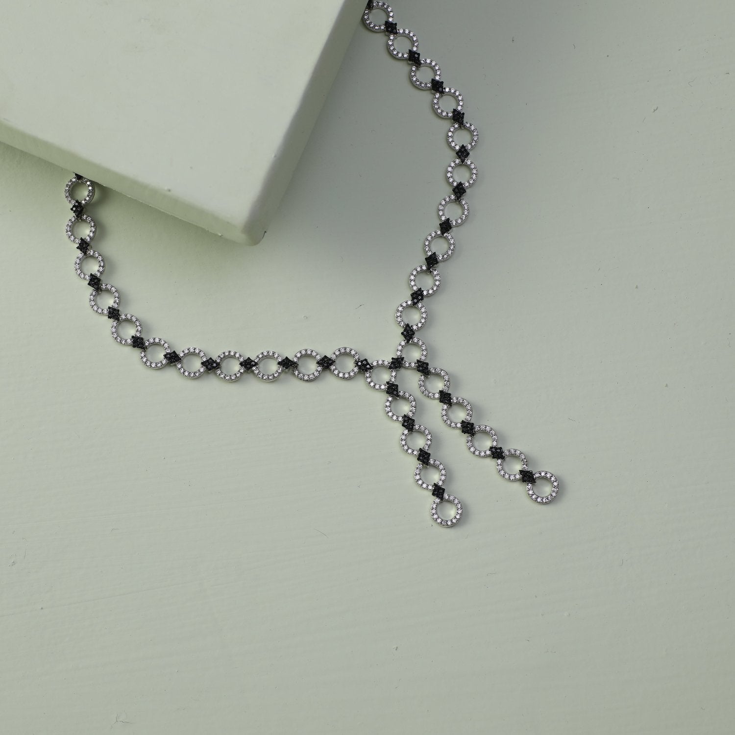 Monochrome Play CZ Silver Lariet Necklace