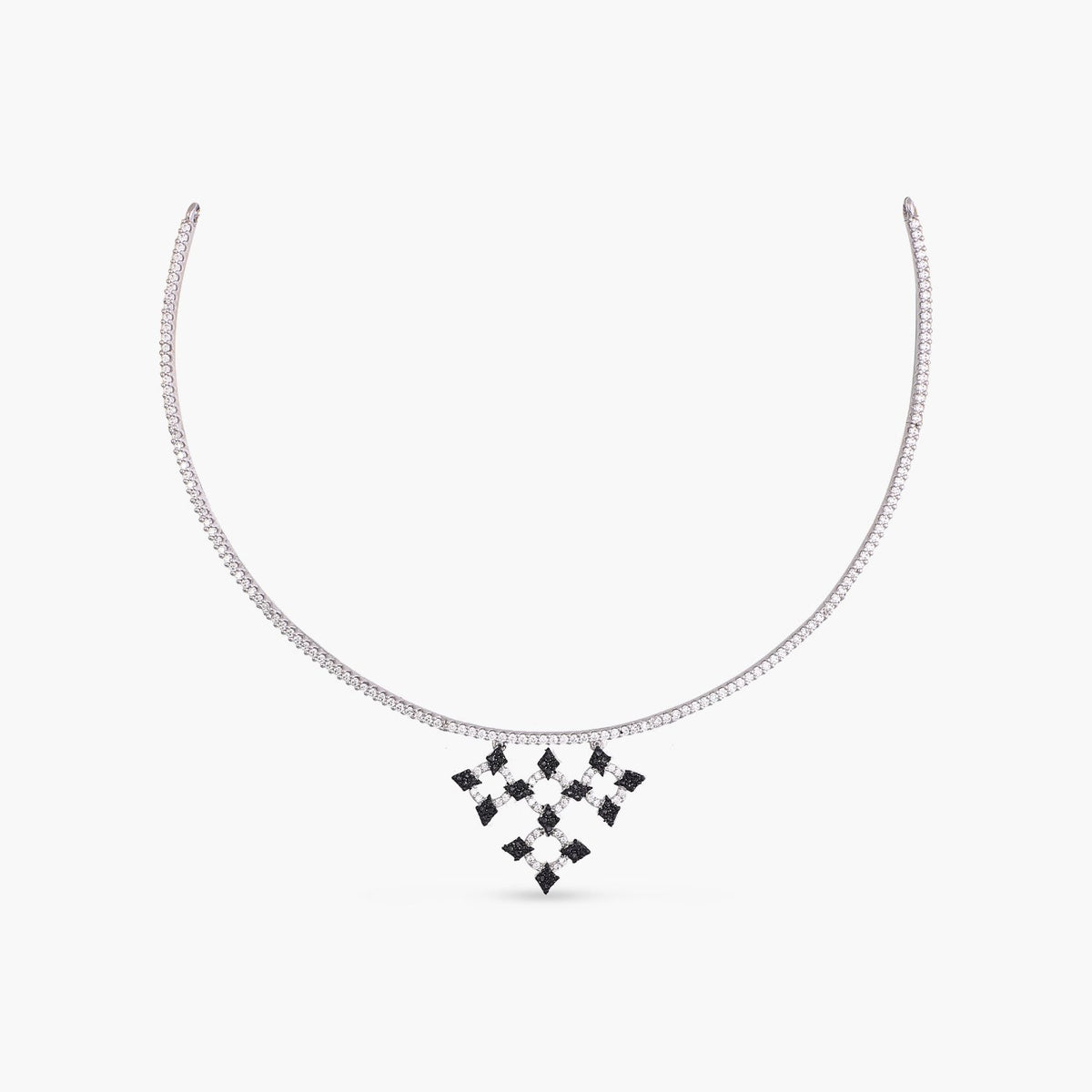 Monochrome Play CZ Silver Cuff Necklace