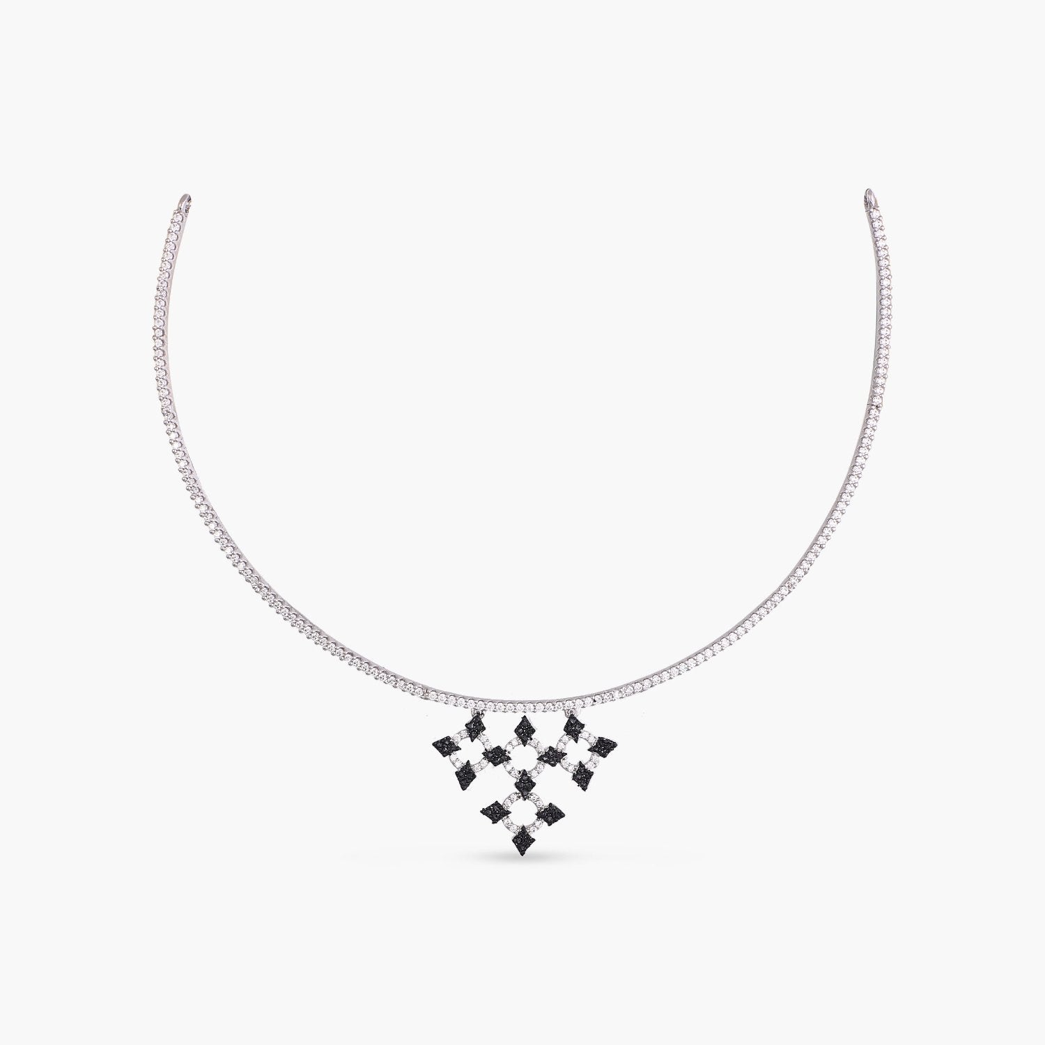 Monochrome Play CZ Silver Cuff Necklace