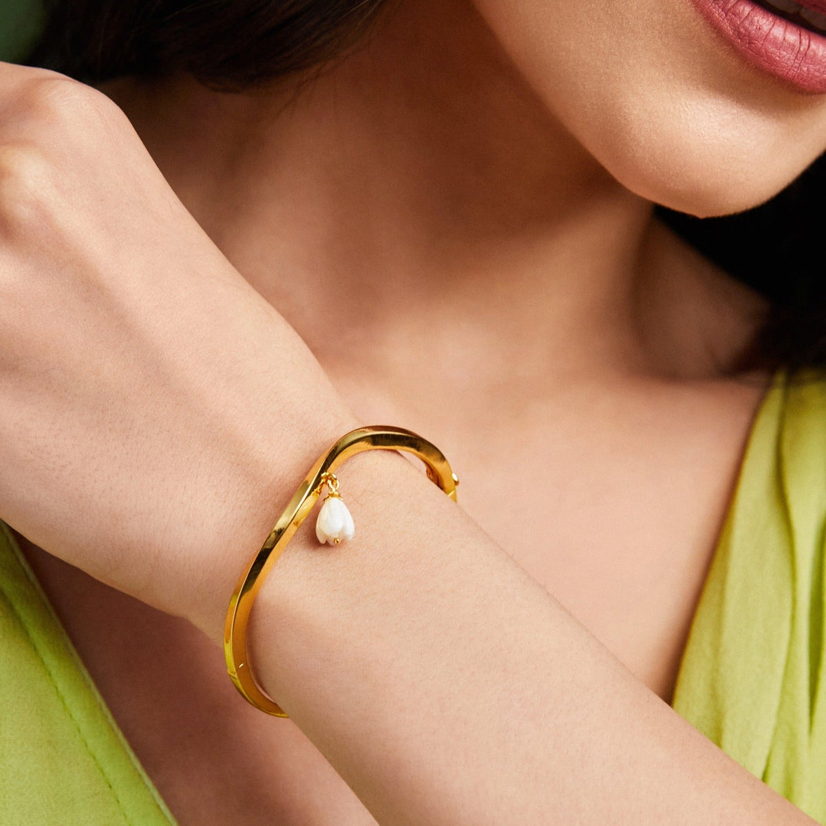 Bracelet Tulip Charm Silver Cuff Bracelet