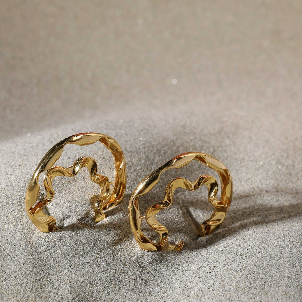 Sandscape Wave Silver Hoop Earrings