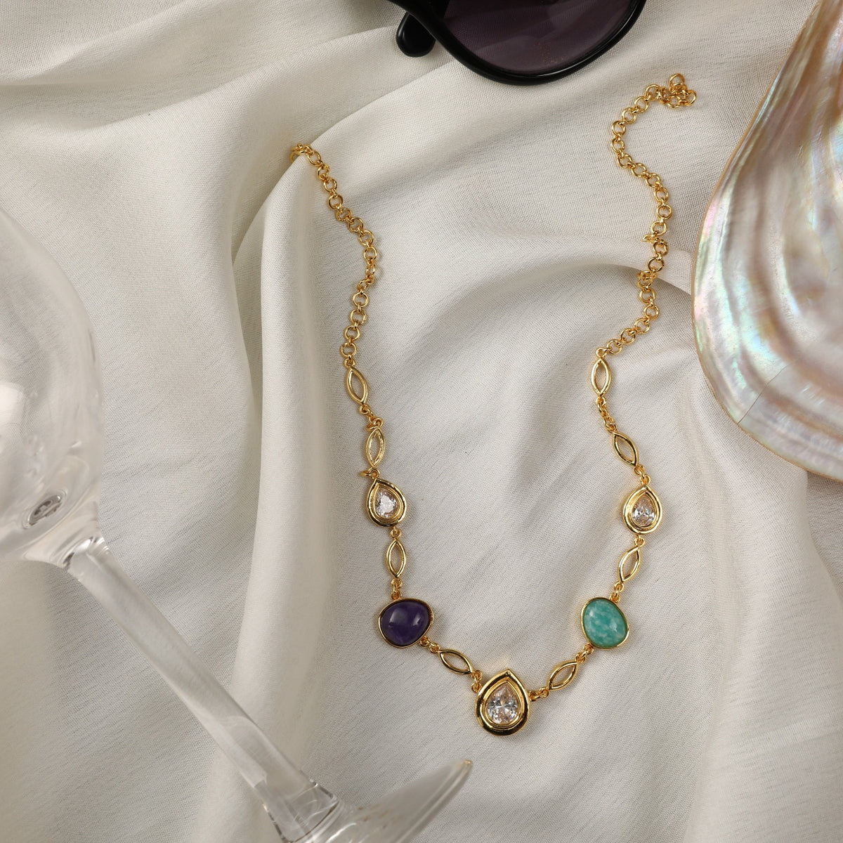 Moroccan Blue Simple Silver Necklace