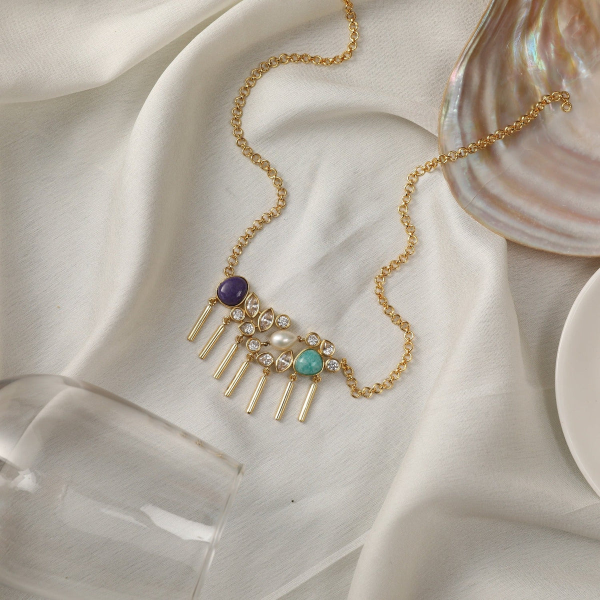 Necklaces Moroccan Blue Cluster Silver Necklace