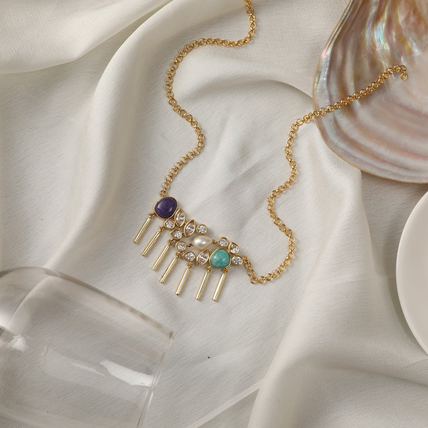 Necklaces Moroccan Blue Cluster Silver Necklace
