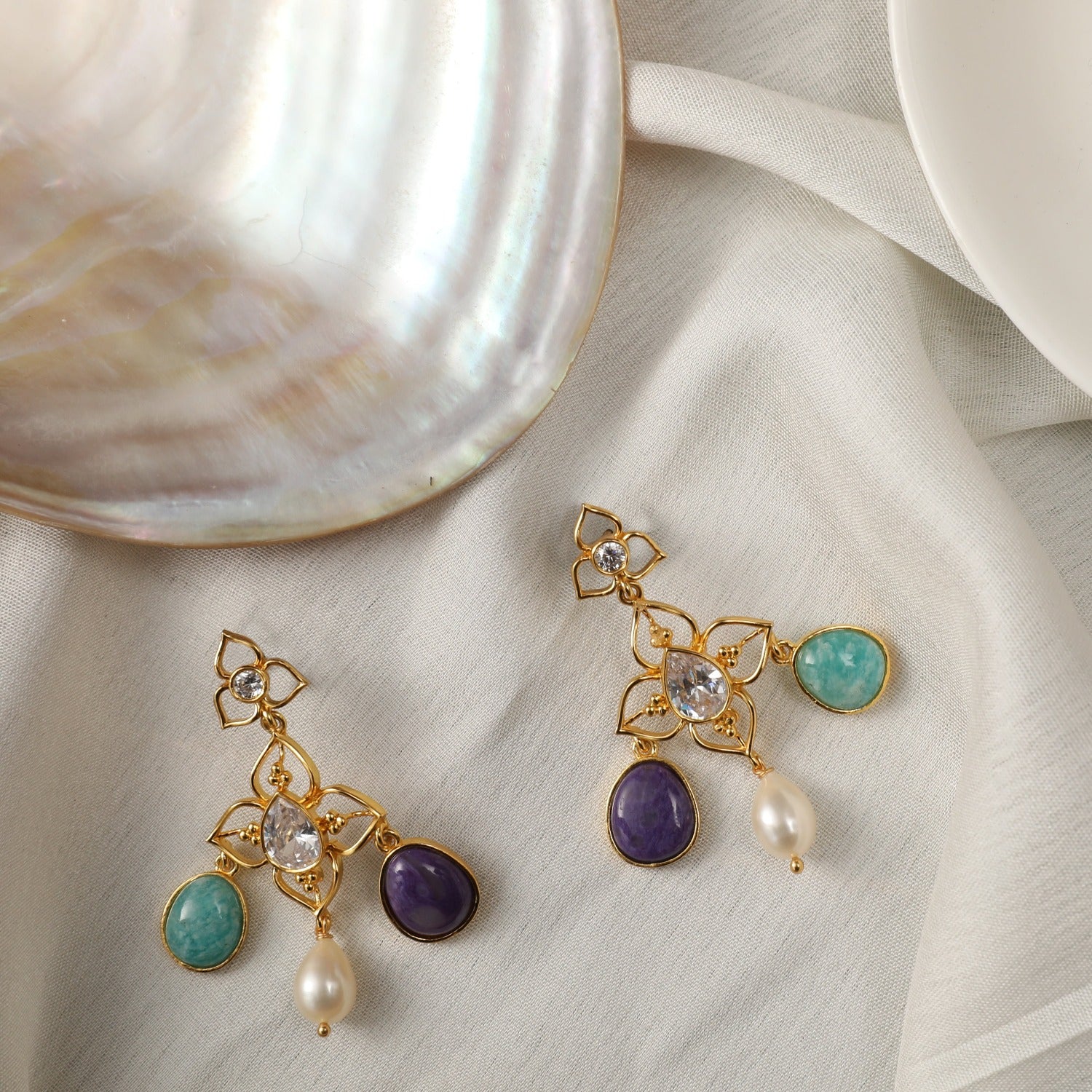 Earrings Moroccan Blue Floral Silver Earrings