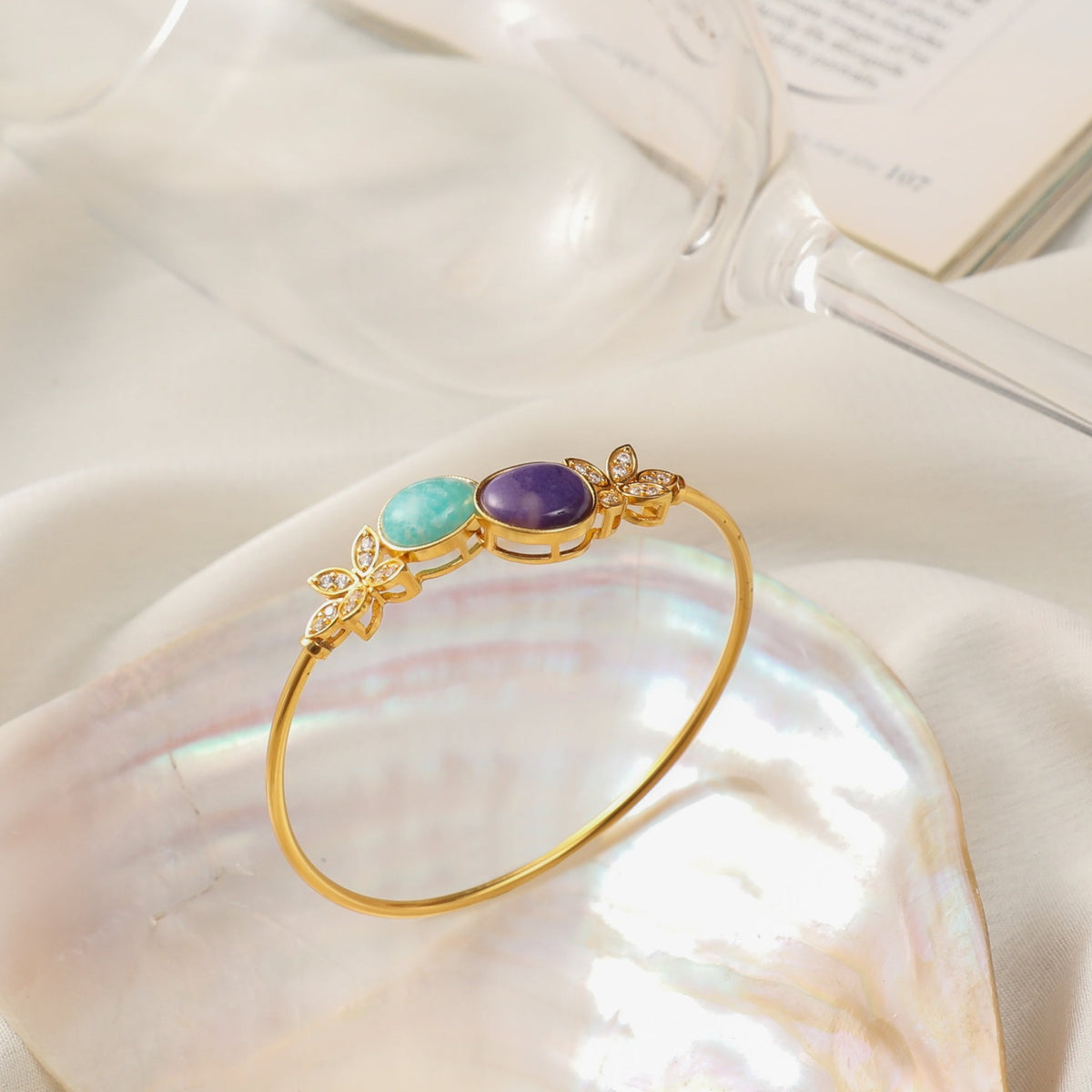 Moroccan Blue Open Style Silver Bracelet