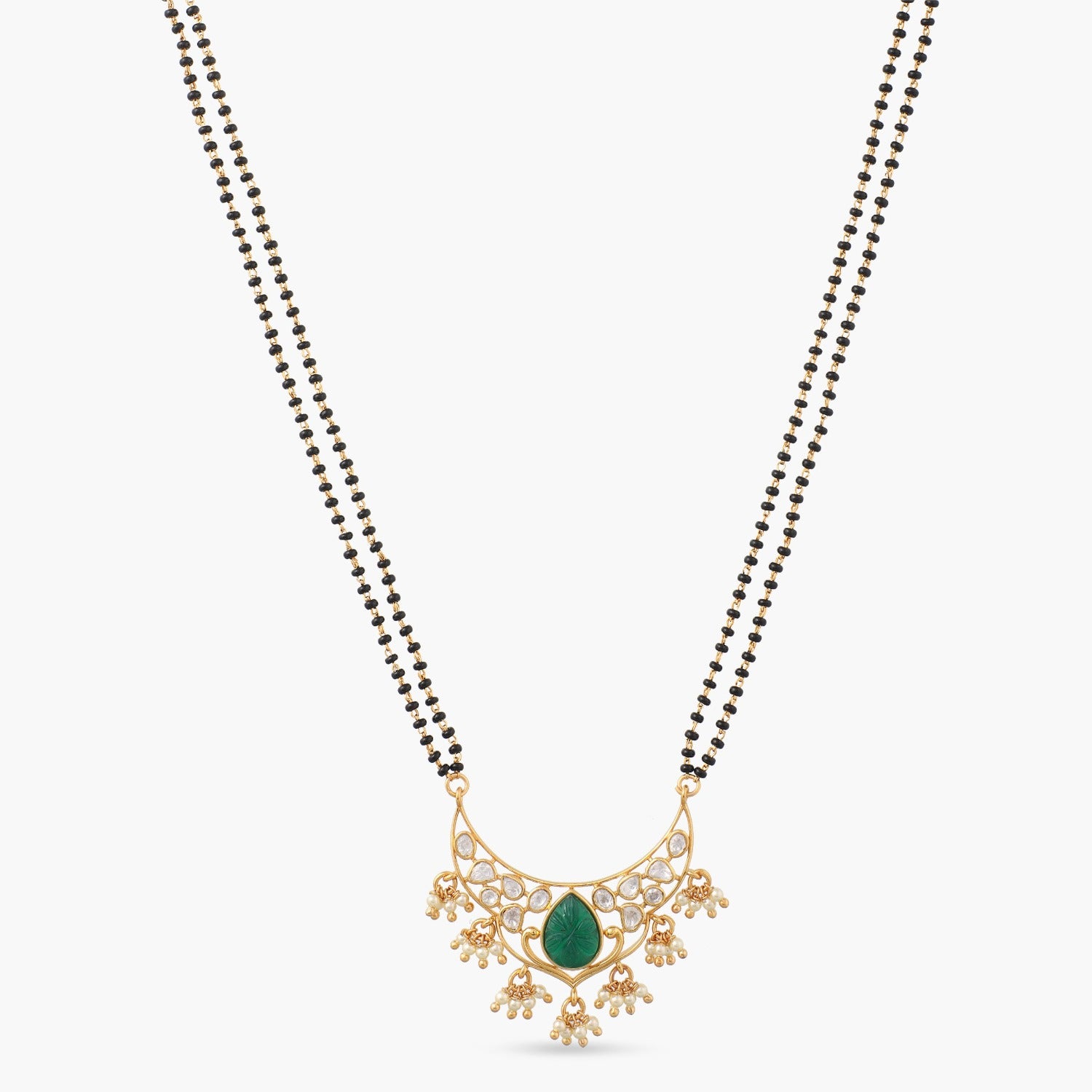 Carved Green MOISSANITE SILVER MANGALSUTRA NECKLACE