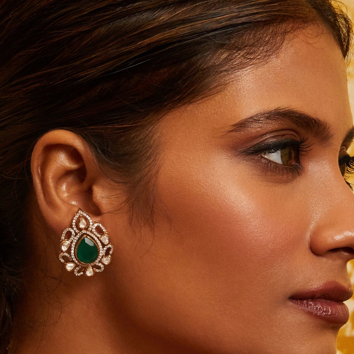 Earrings Emerald Opulence Silver Stud Earrings