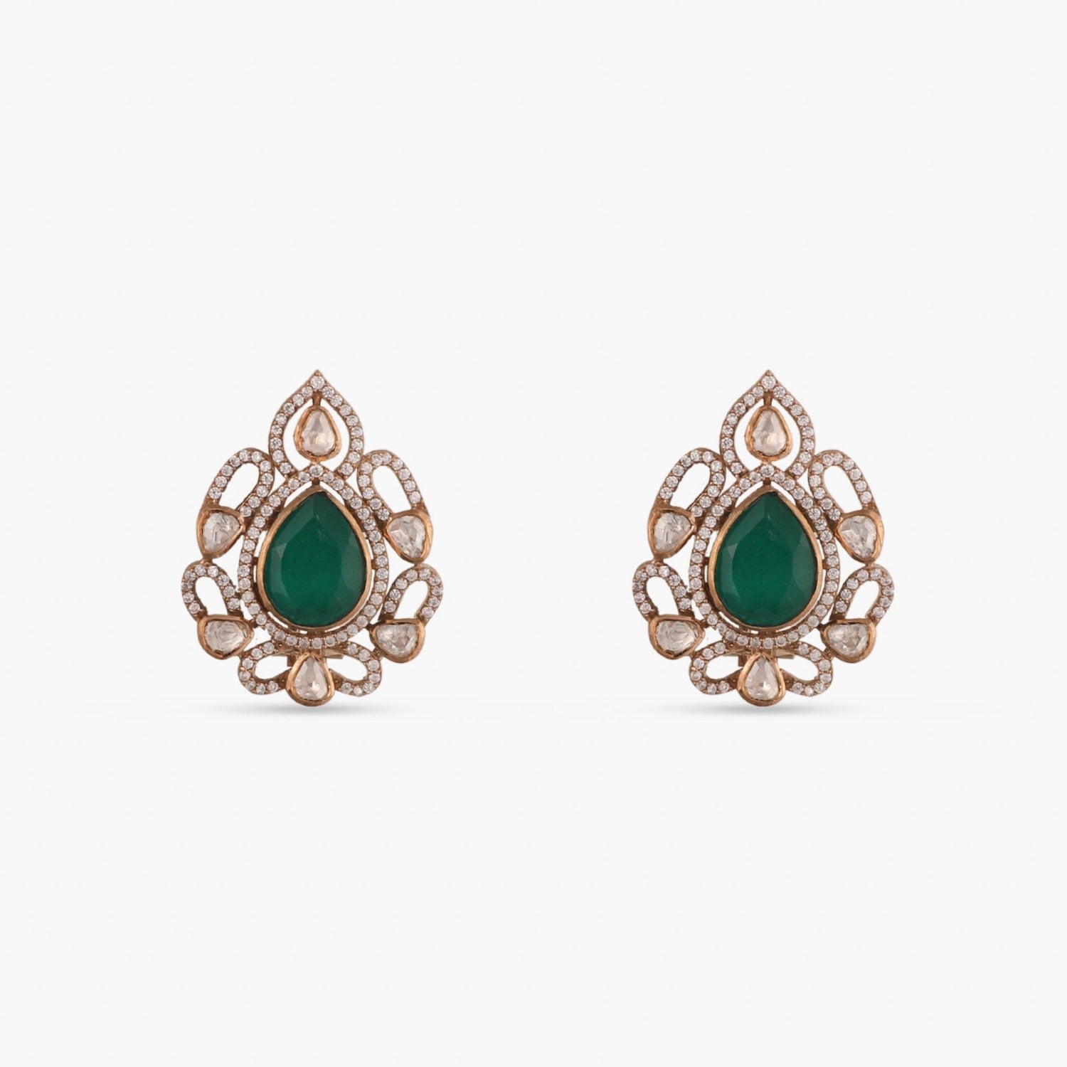 Earrings Emerald Opulence Silver Stud Earrings