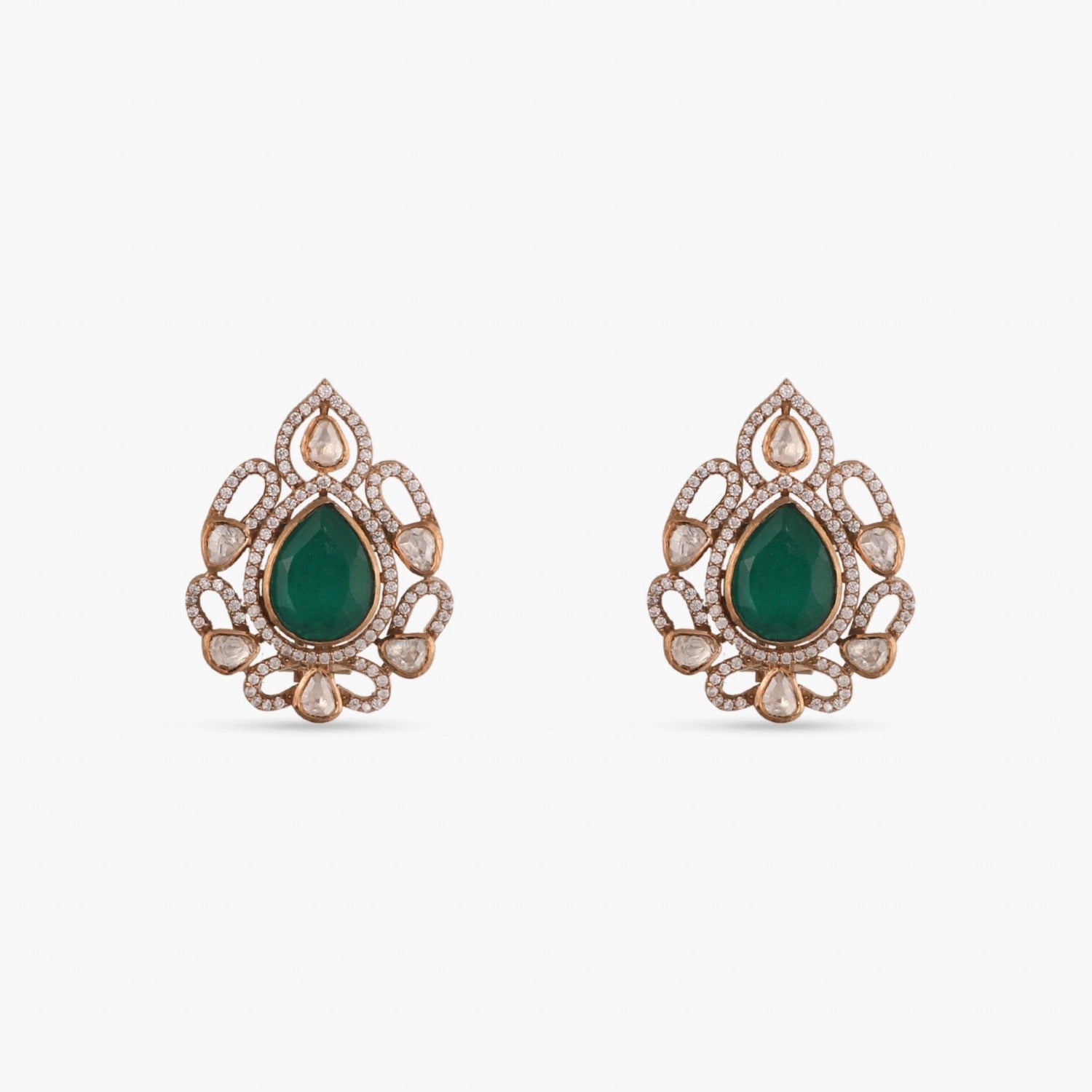 Emerald Opulence Silver Stud Earrings