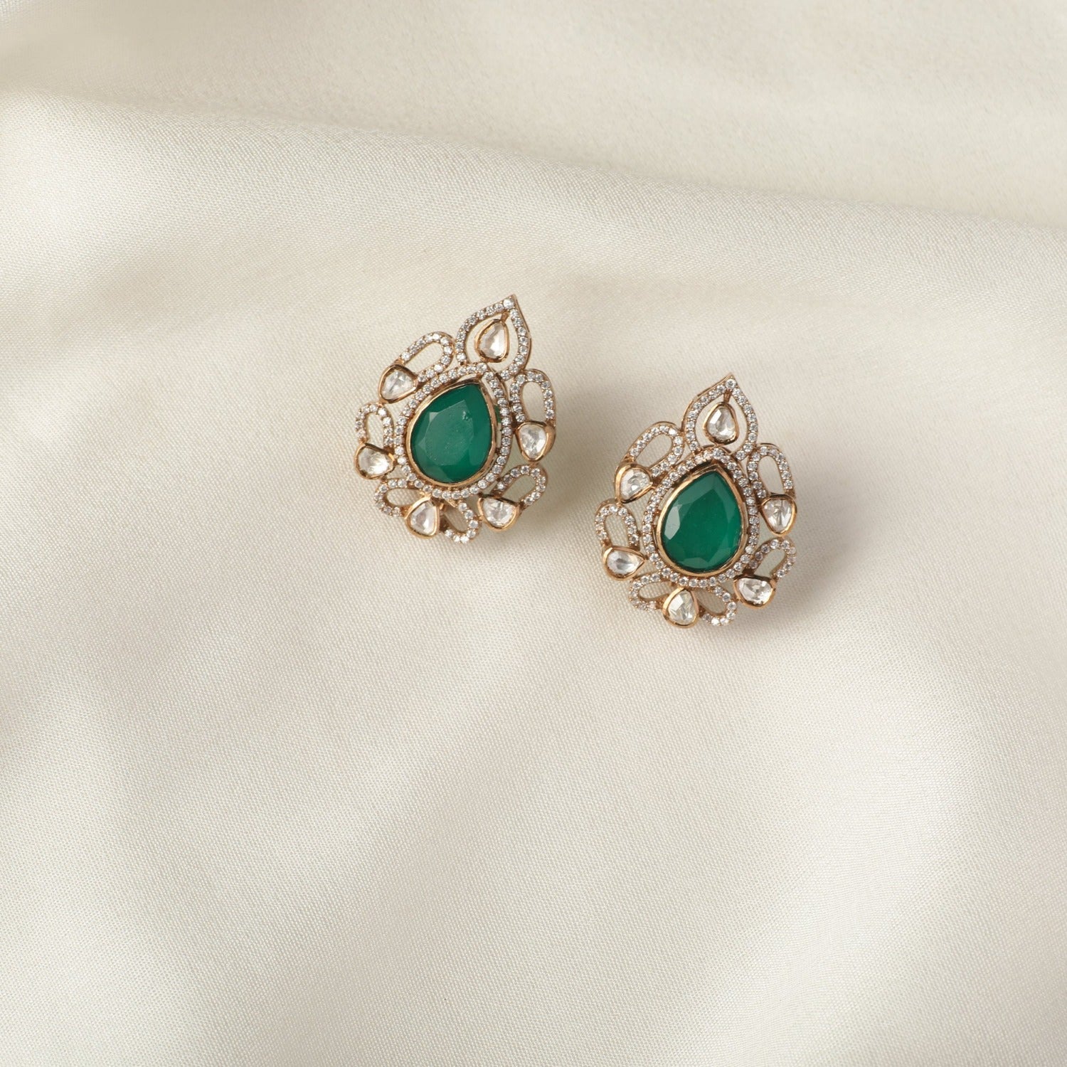 Earrings Emerald Opulence Silver Stud Earrings