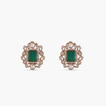 Earrings Square Emerald Silver Stud Earrings
