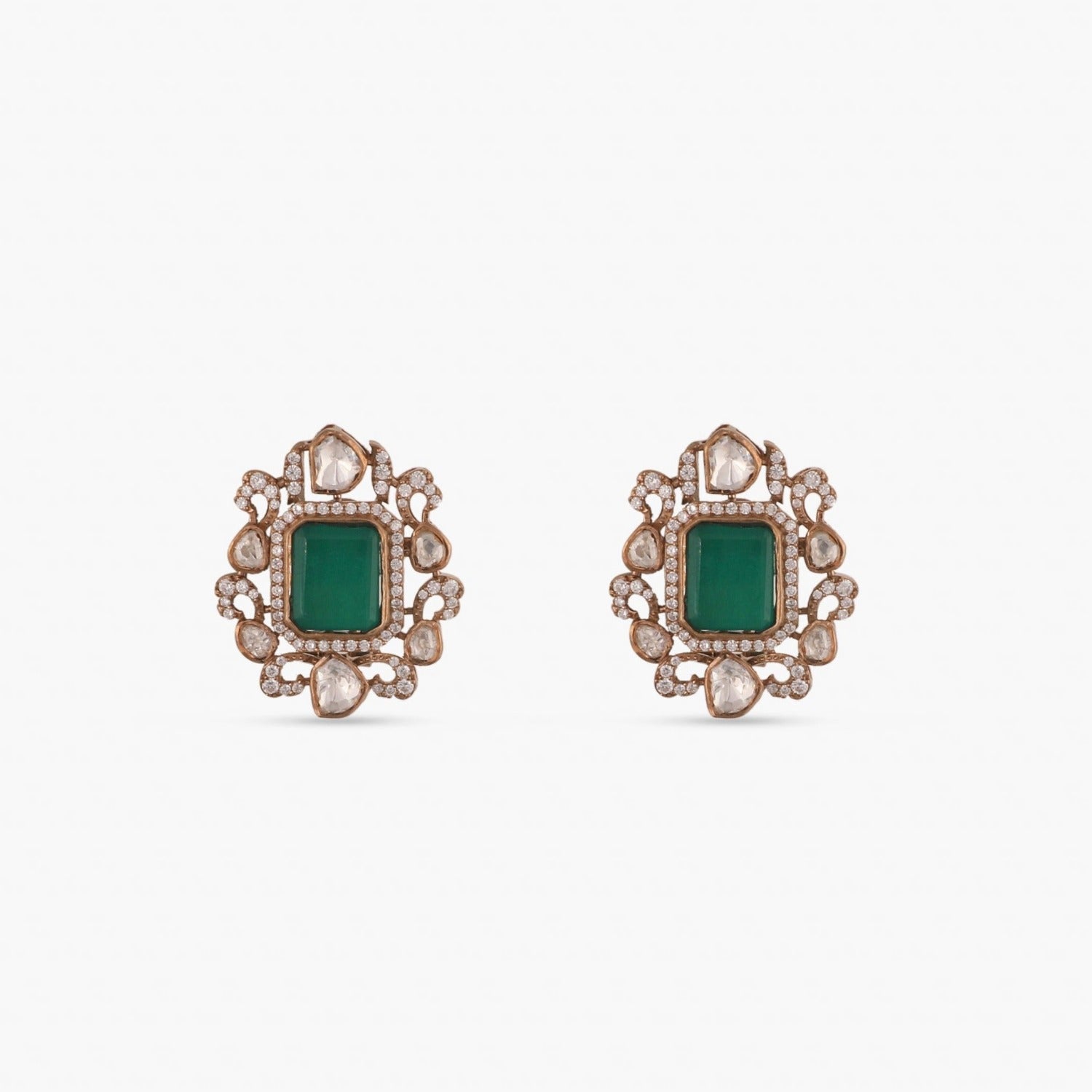 Square Emerald Silver Stud Earrings