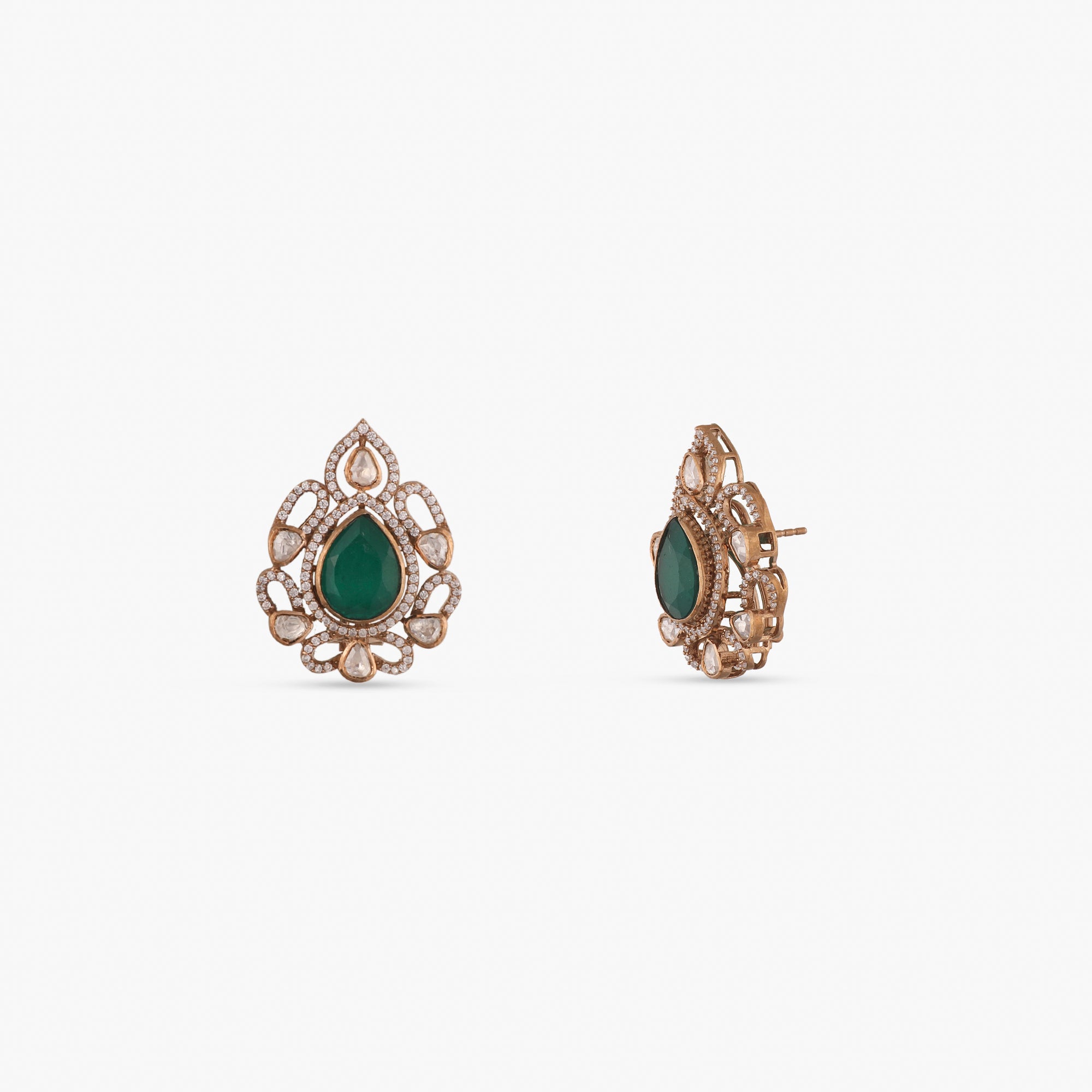 Emerald Opulence Silver Stud Earrings