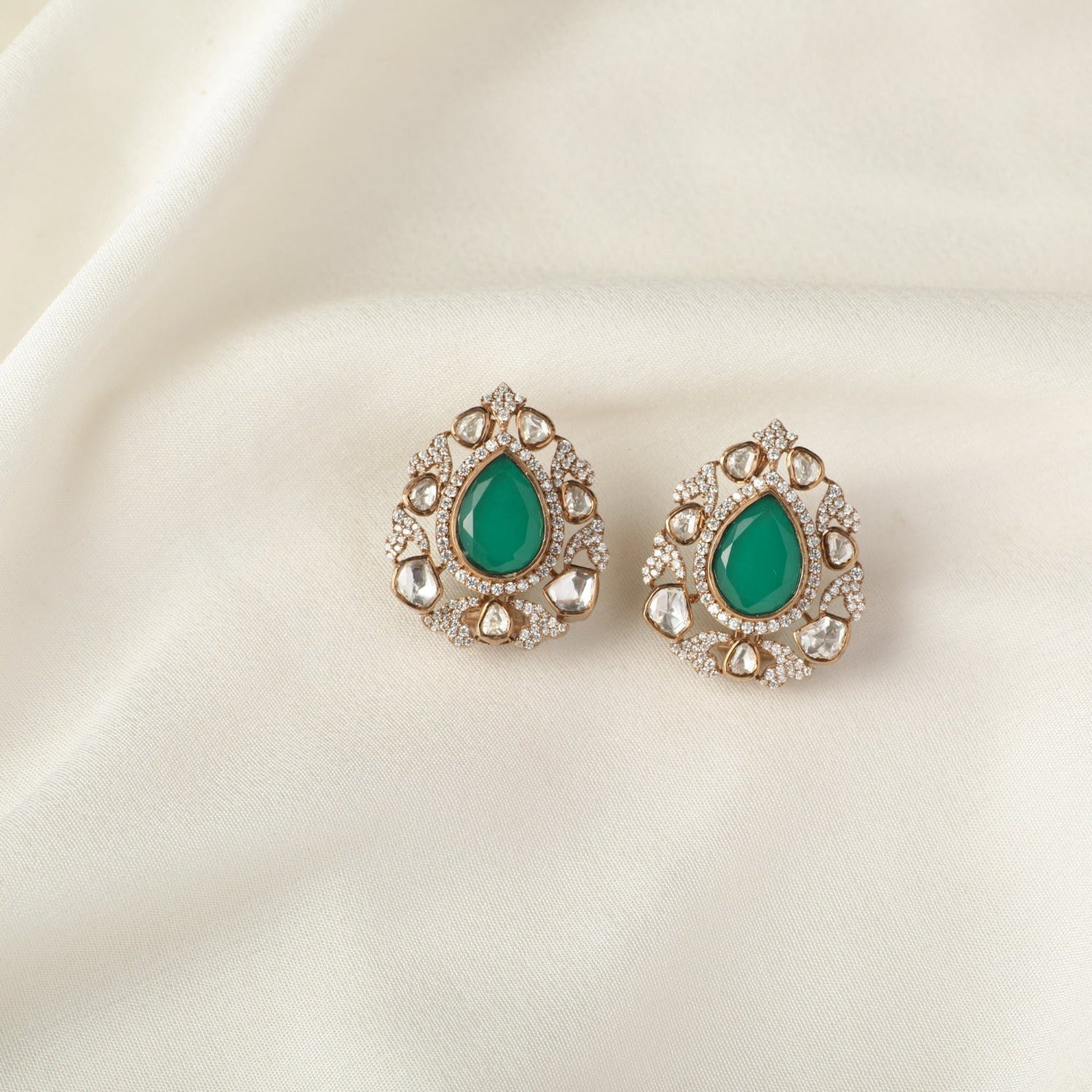 Earrings Brillant Emerald Silver Stud Earrings