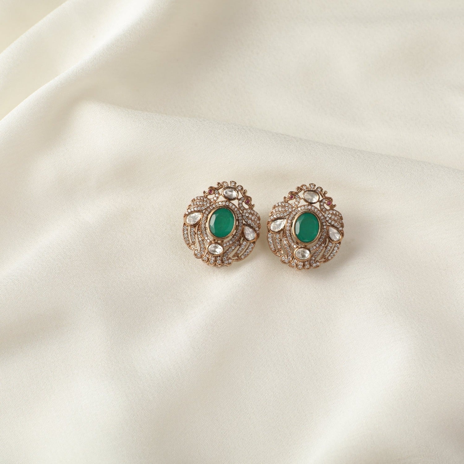Earrings Peacock Emerald Silver Stud Earrings