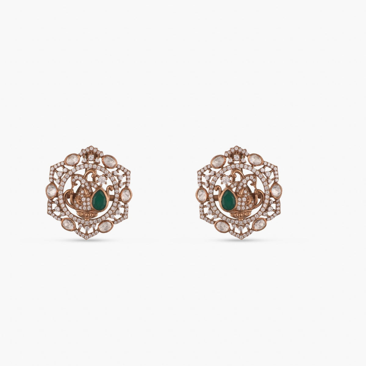 Peacock Emblem Silver Stud Earrings