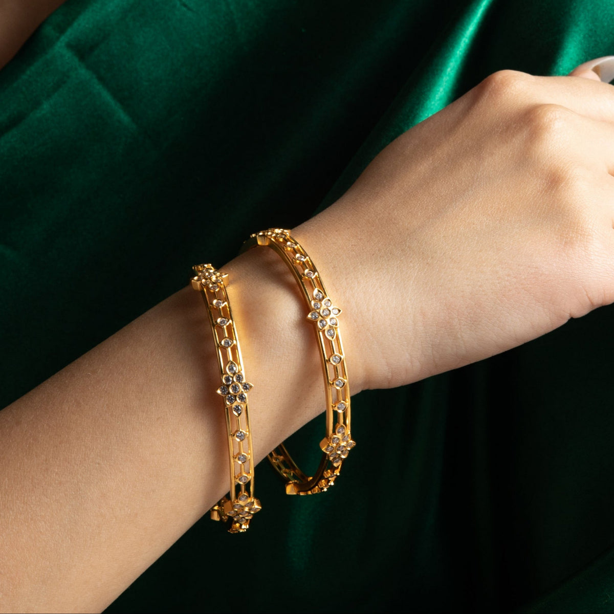 Flora CZ Silver Bangles