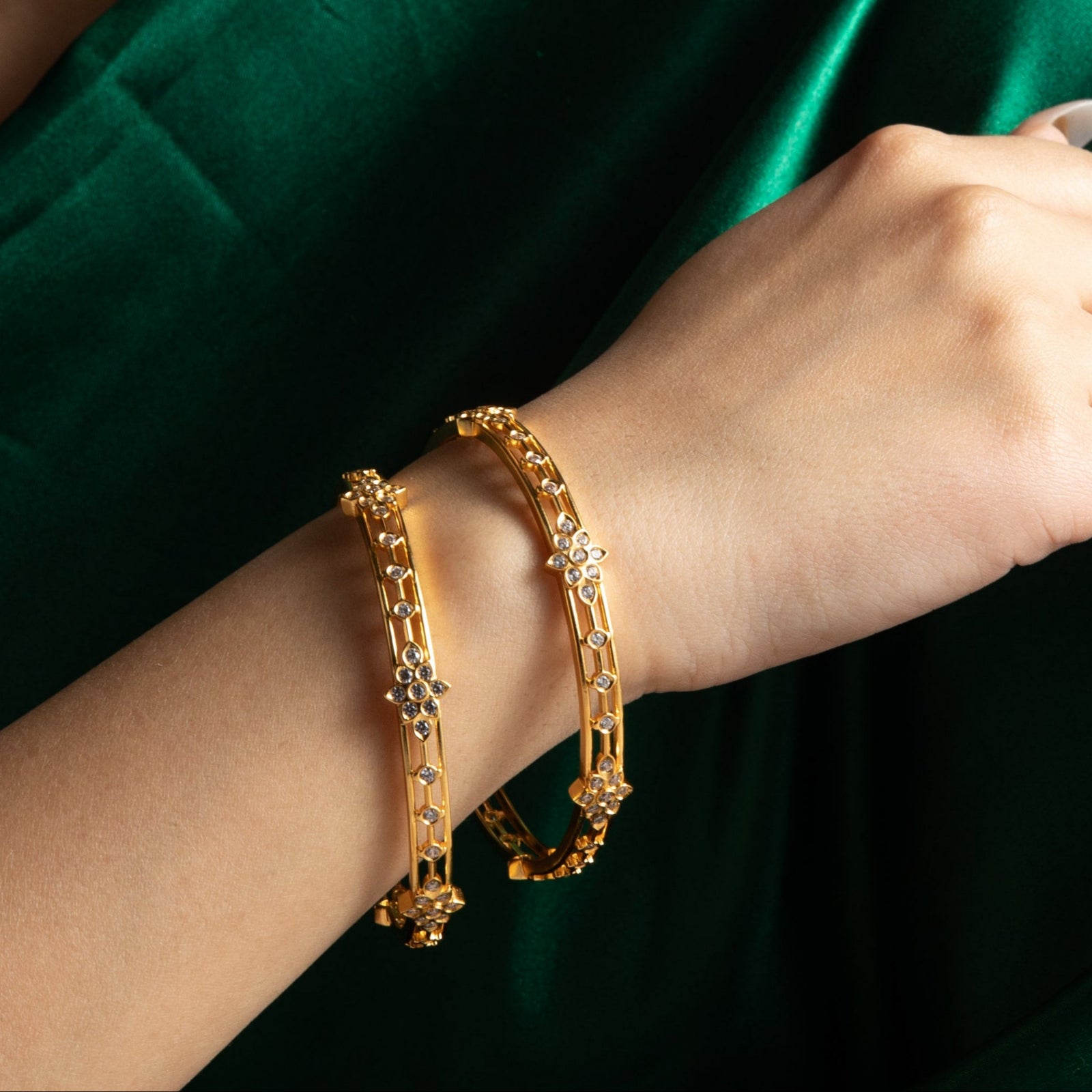 Flora CZ Silver Bangles