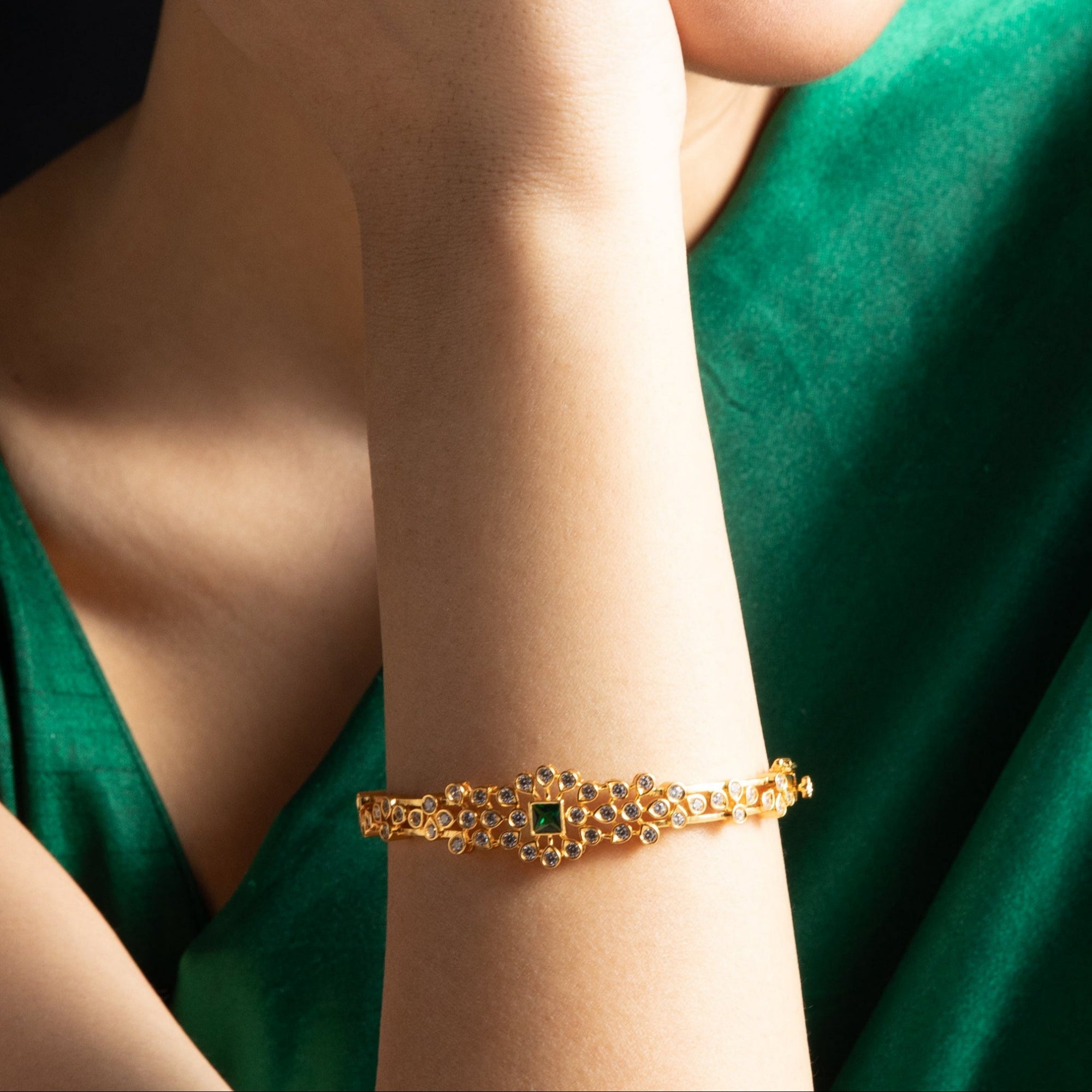 Meera CZ Silver Bangle