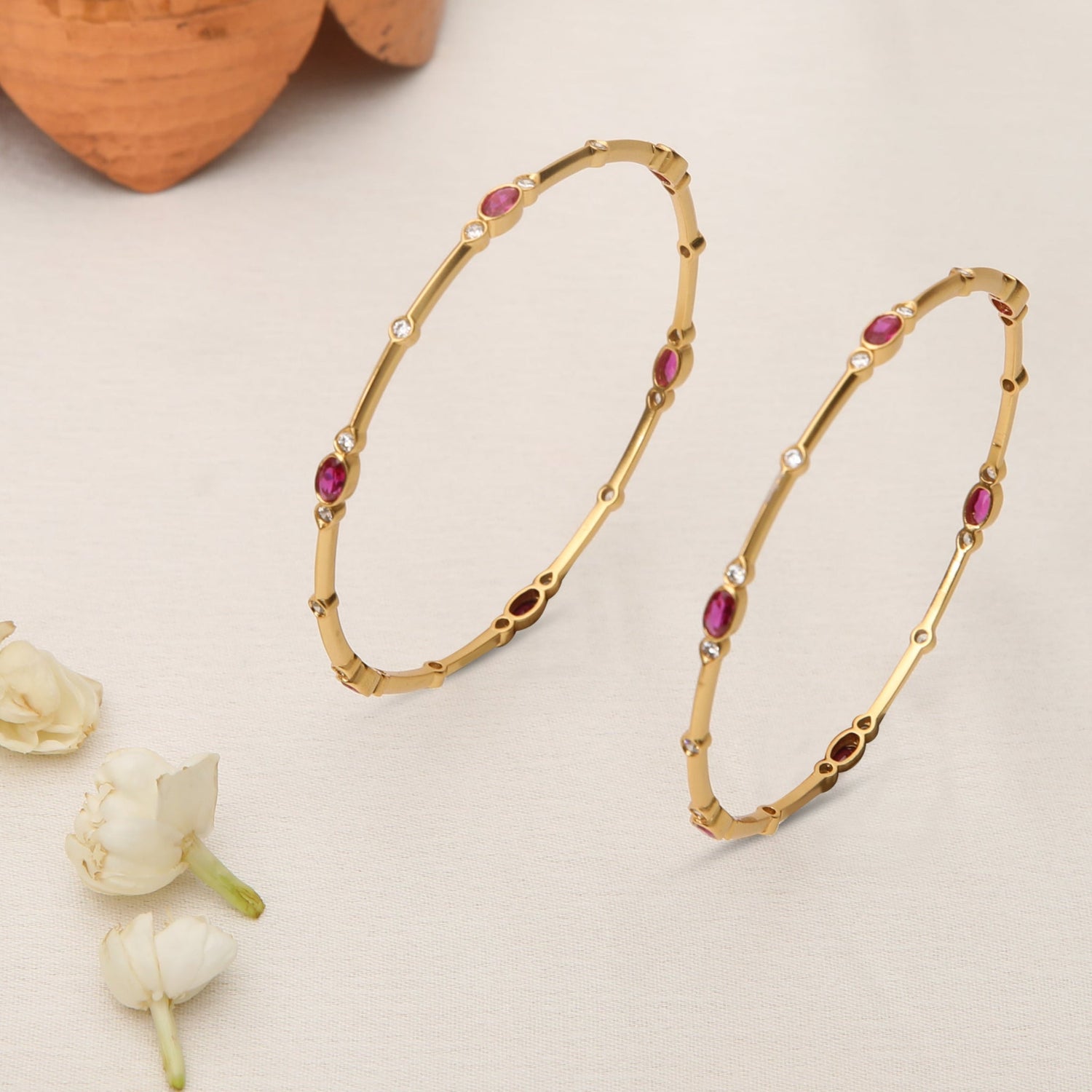 Bangle Nyra Modern Red CZ Silver Bangles