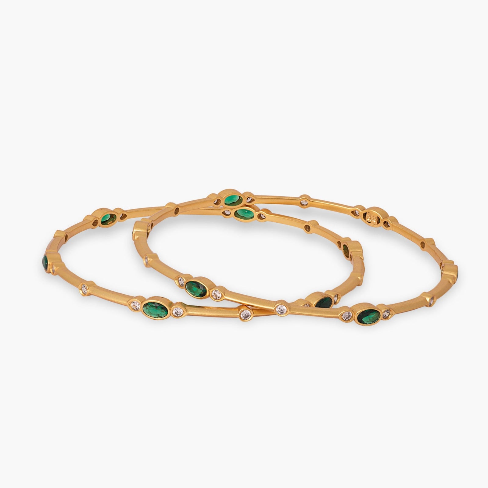 Nyra Modern Green CZ Silver Bangles