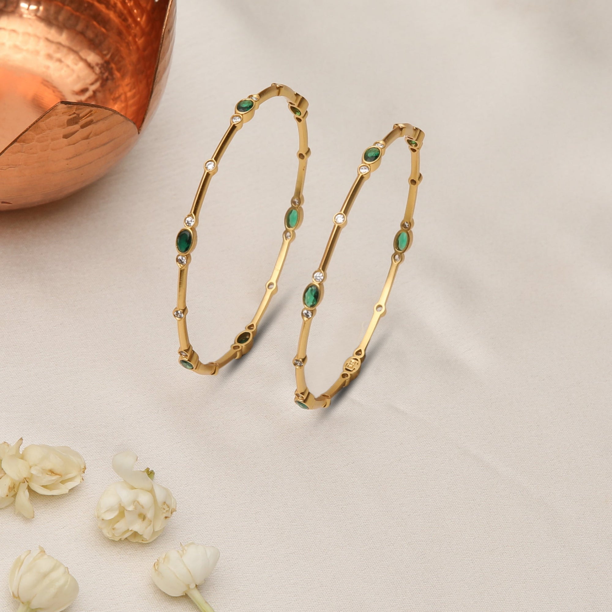 Nyra Modern Green CZ Silver Bangles