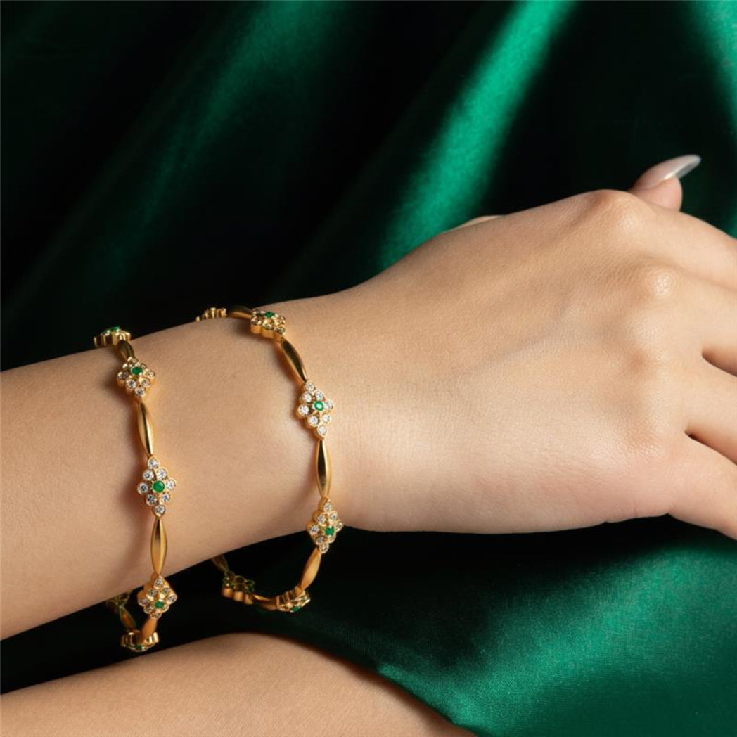 Bangles Shravya CZ Green Silver Bangles