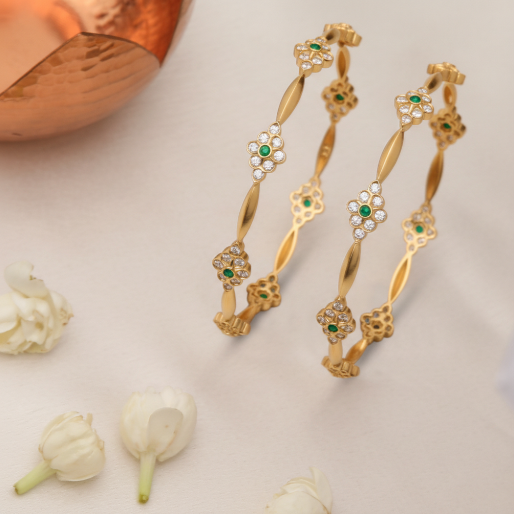 Bangles Shravya CZ Green Silver Bangles