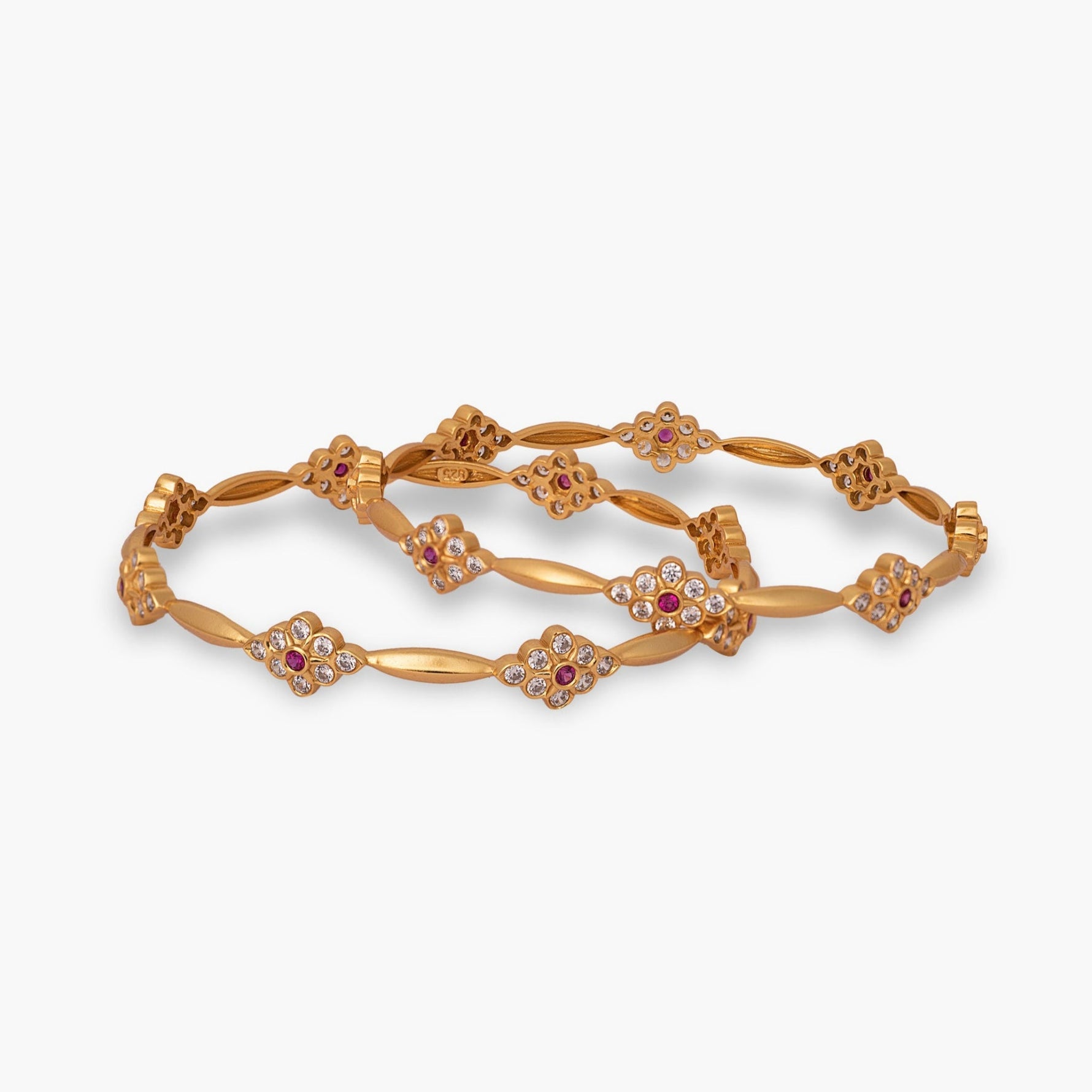 Bangles Shravya CZ Red Silver Bangles