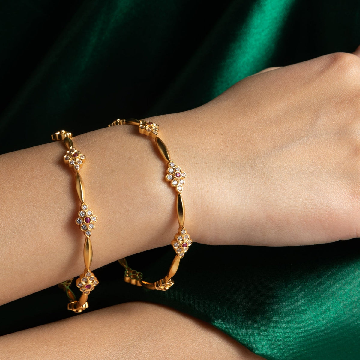Bangles Shravya CZ Red Silver Bangles