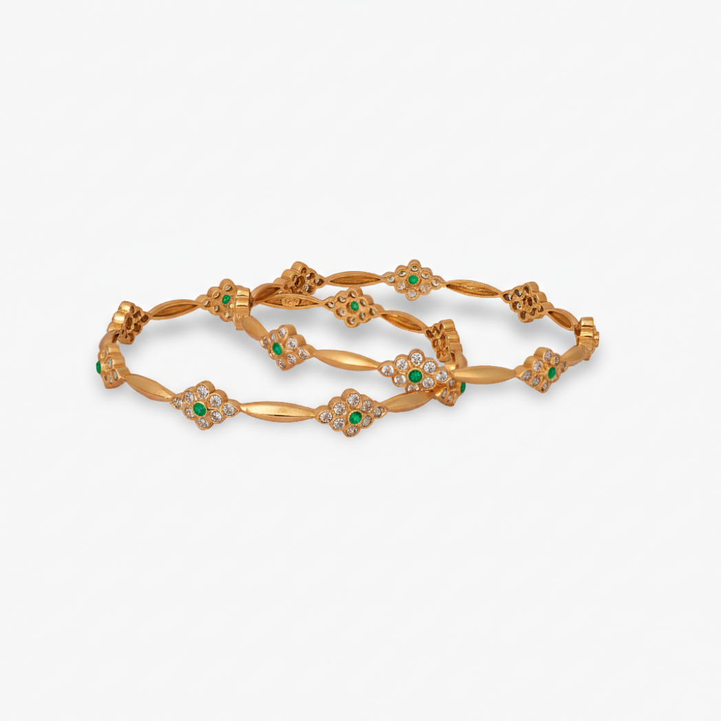 Bangles Shravya CZ Green Silver Bangles